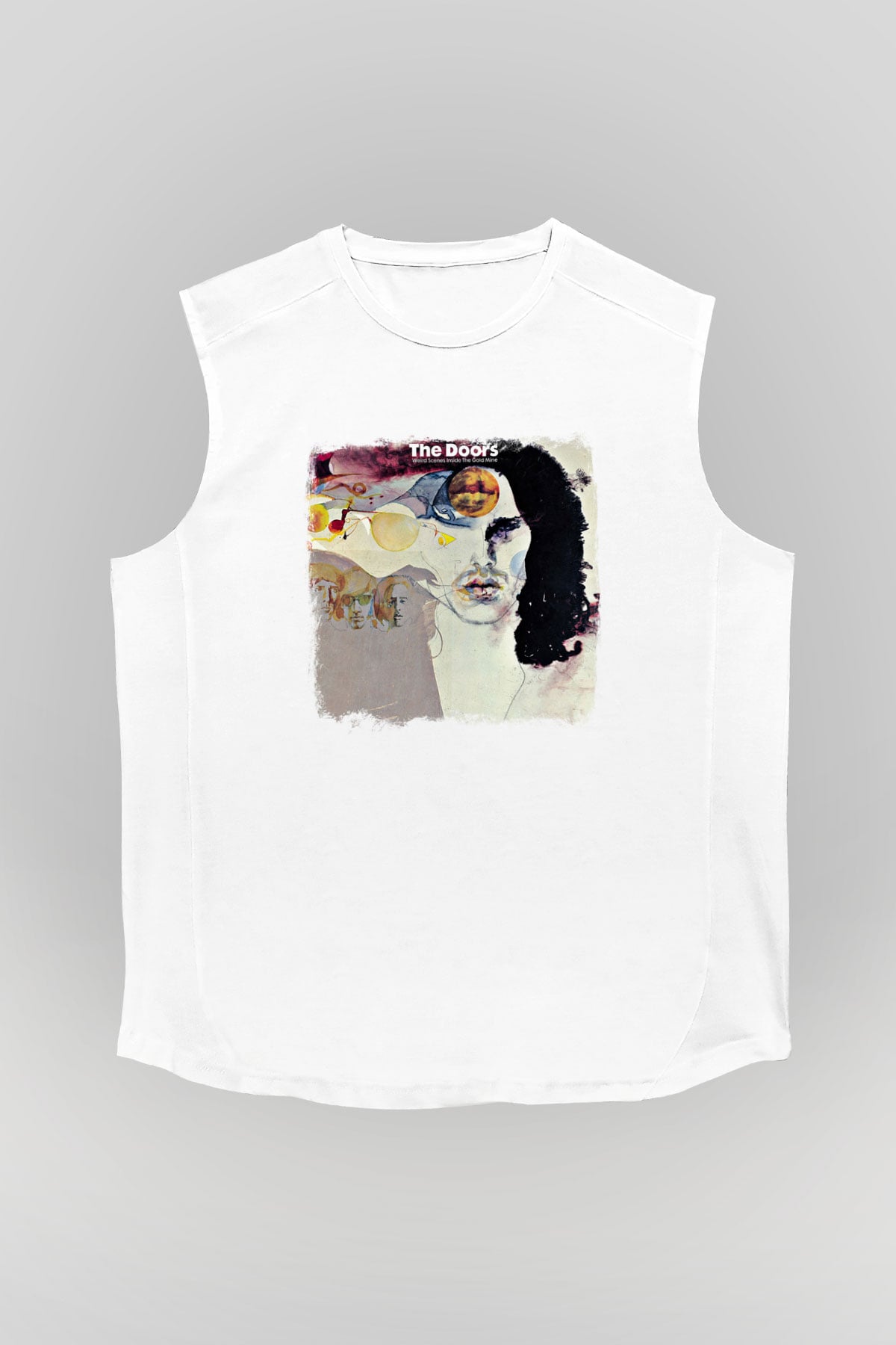 Doors Baskılı Unisex Beyaz Kolsuz Tişört