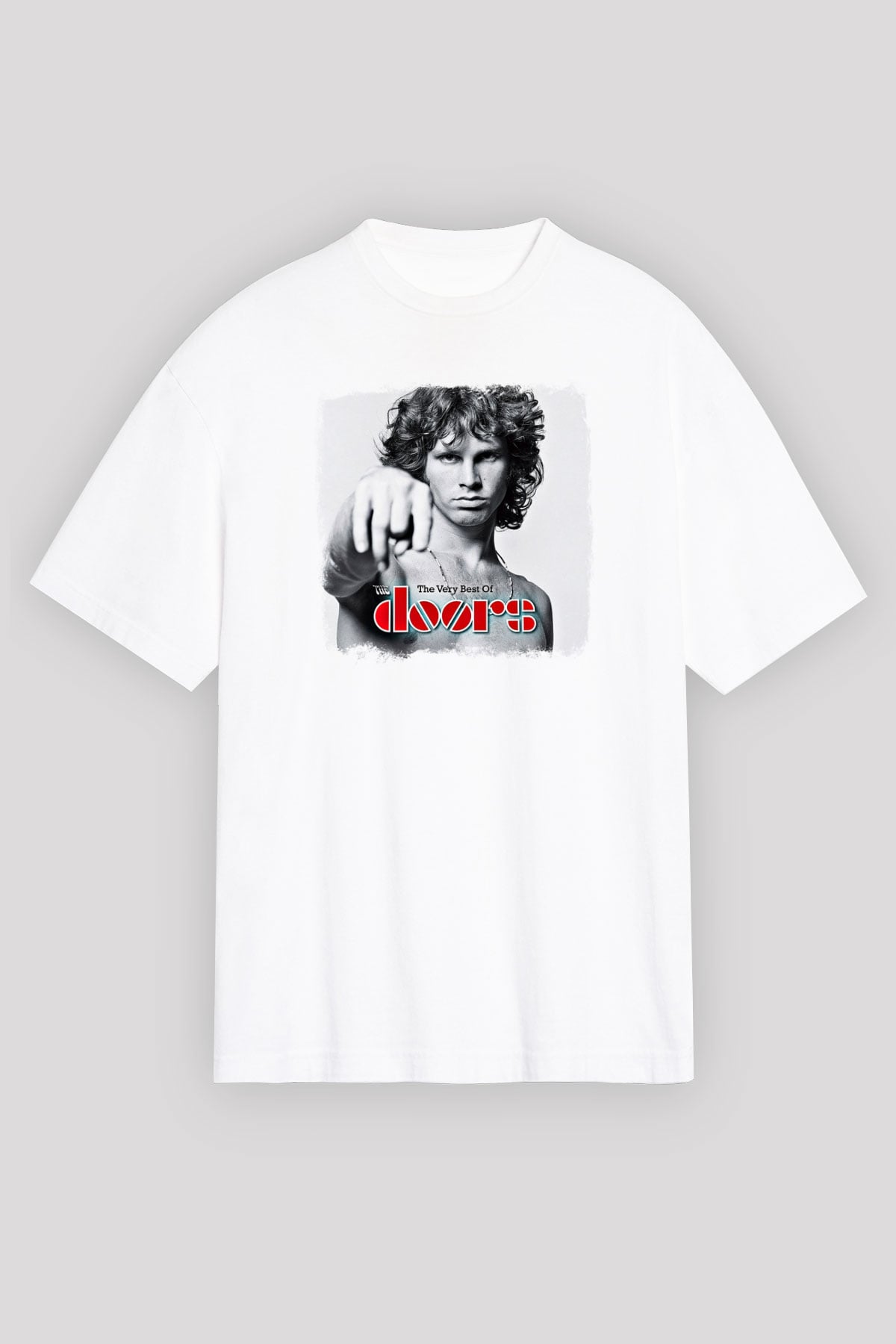 Doors Baskılı Unisex Beyaz Oversize Tişört