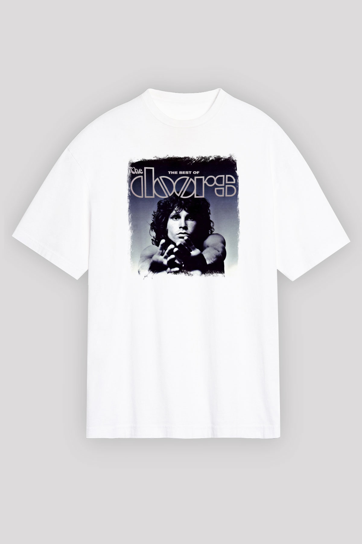 Doors Baskılı Unisex Beyaz Oversize Tişört