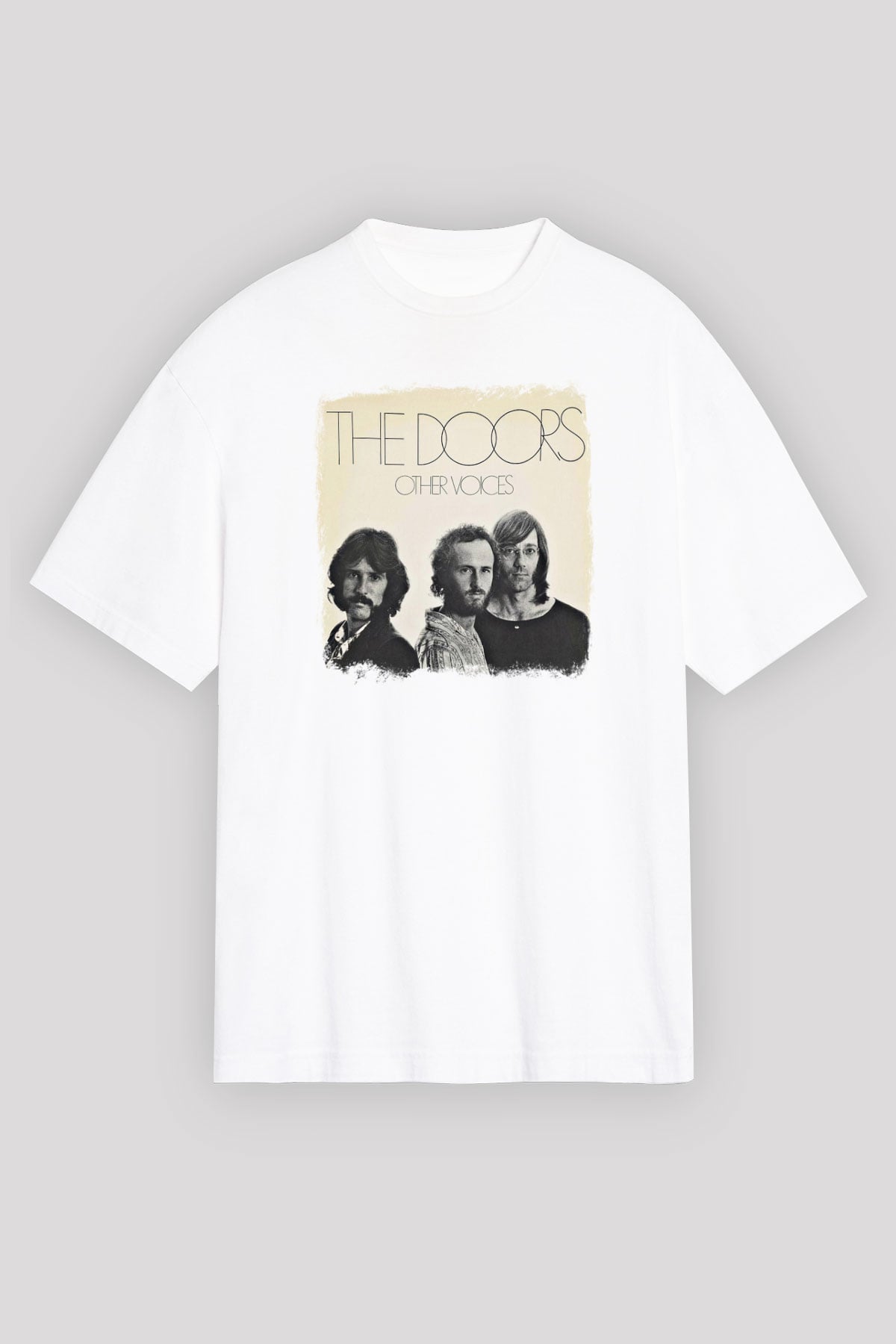Doors Baskılı Unisex Beyaz Oversize Tişört