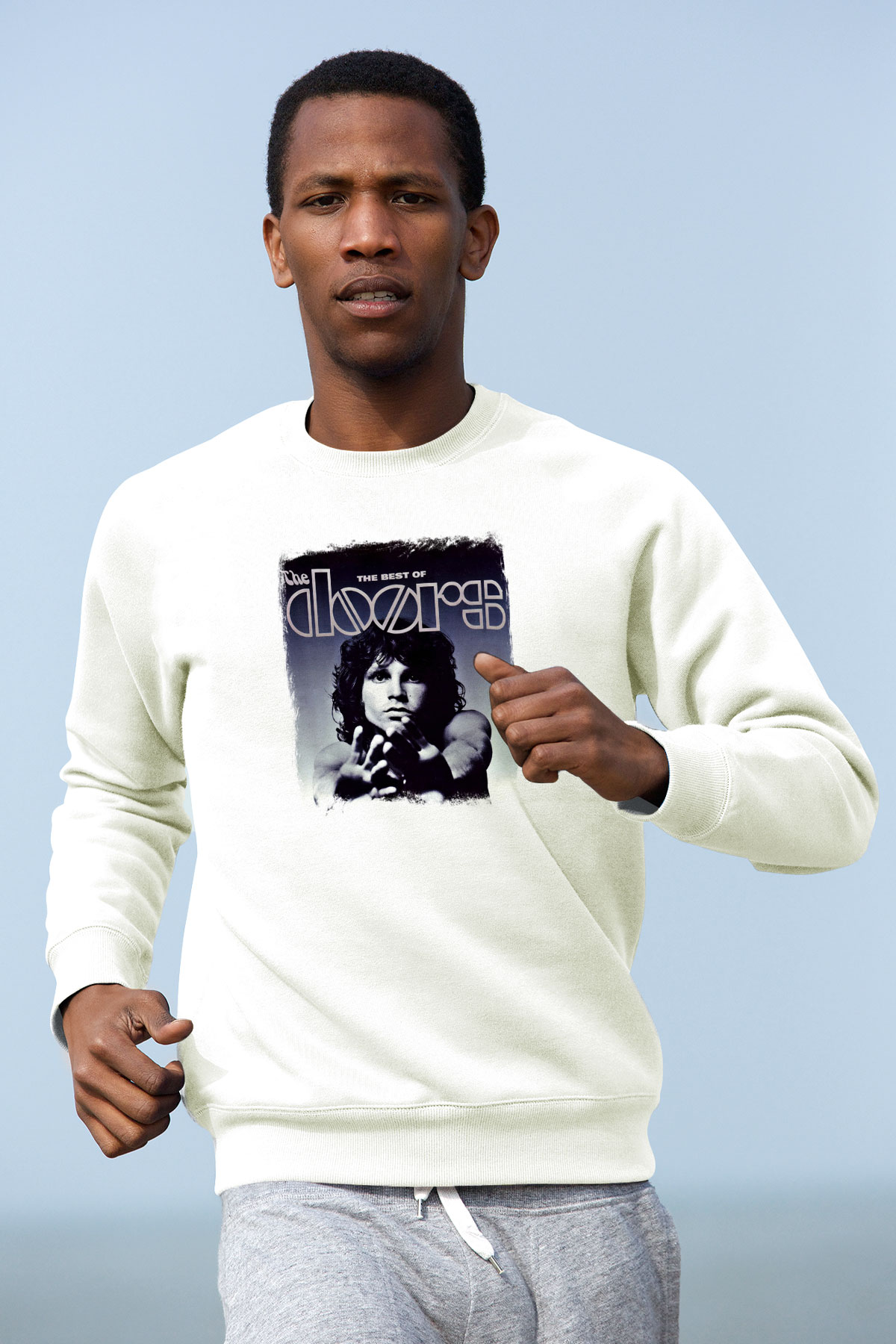 Doors Baskılı Unisex Beyaz Sweatshirt
