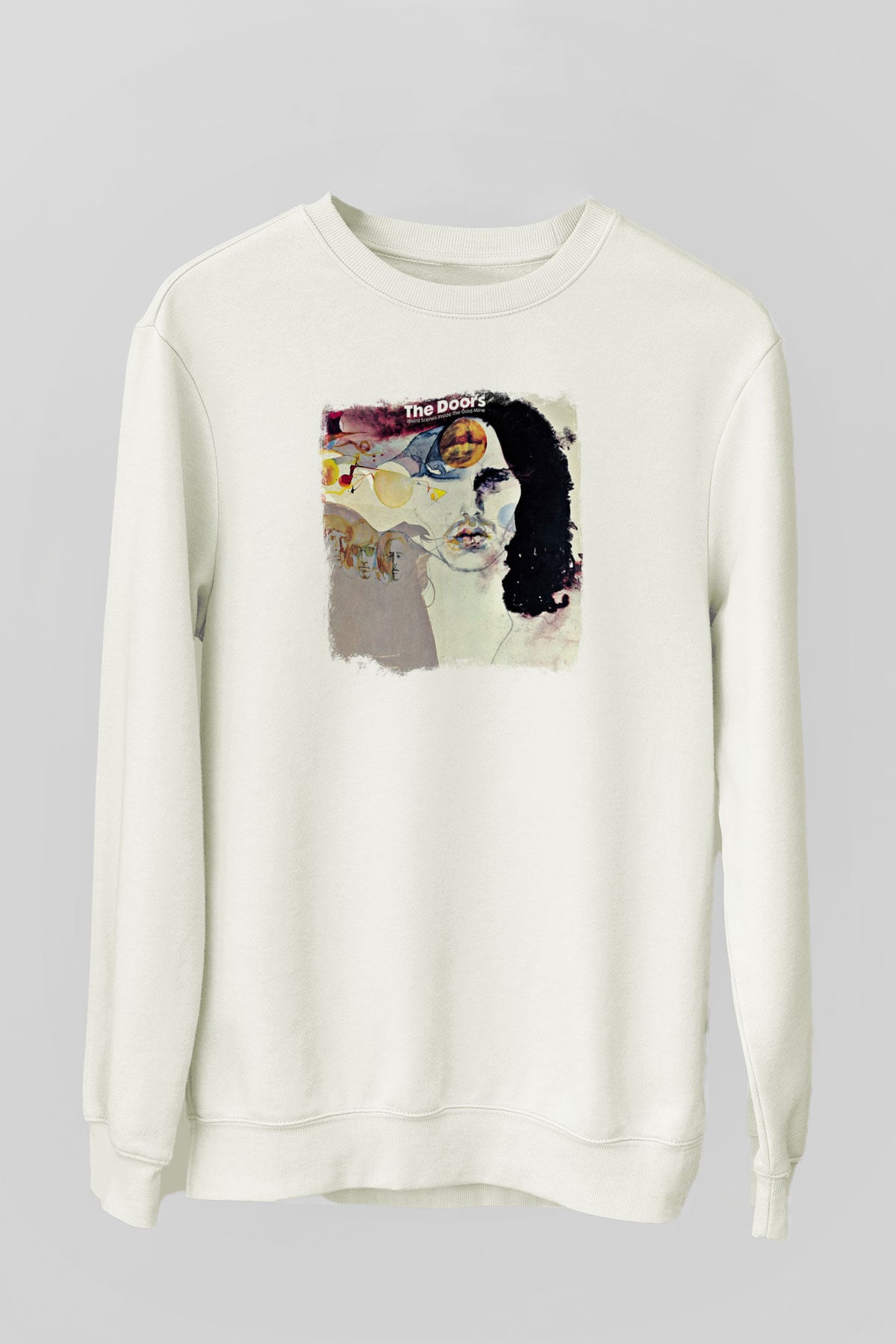 Doors Baskılı Unisex Beyaz Sweatshirt