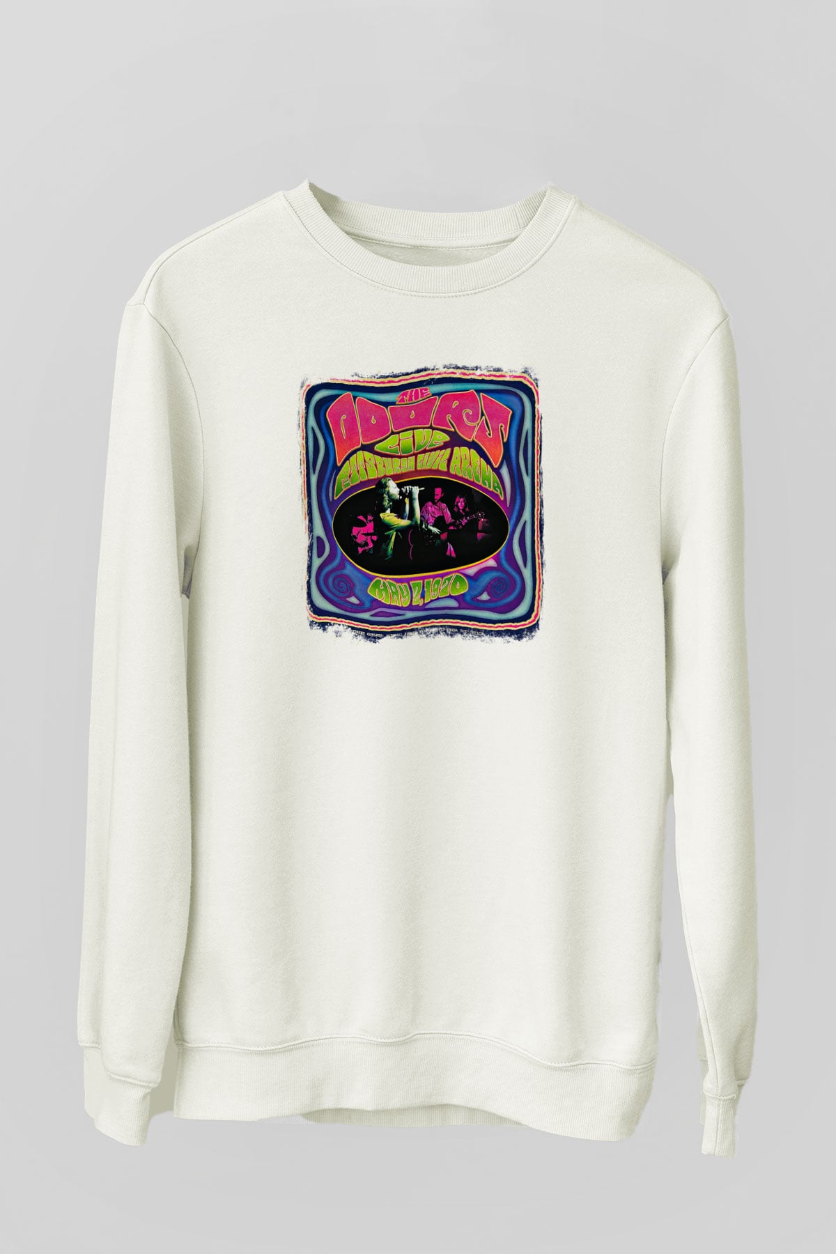 Doors Baskılı Unisex Beyaz Sweatshirt