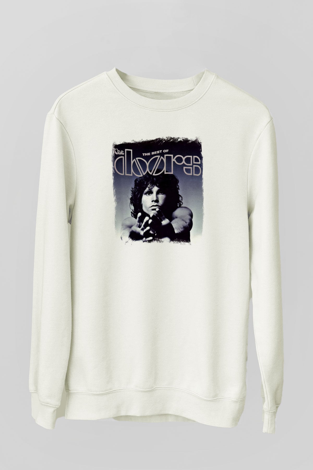Doors Baskılı Unisex Beyaz Sweatshirt