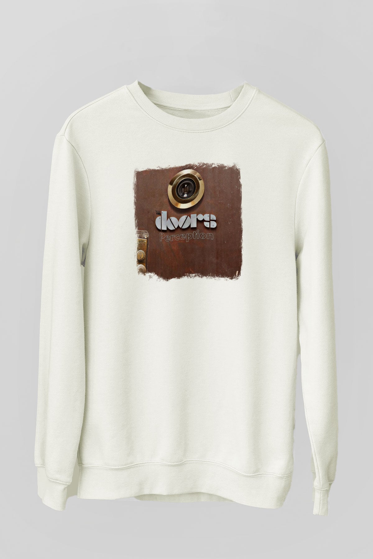 Doors Baskılı Unisex Beyaz Sweatshirt