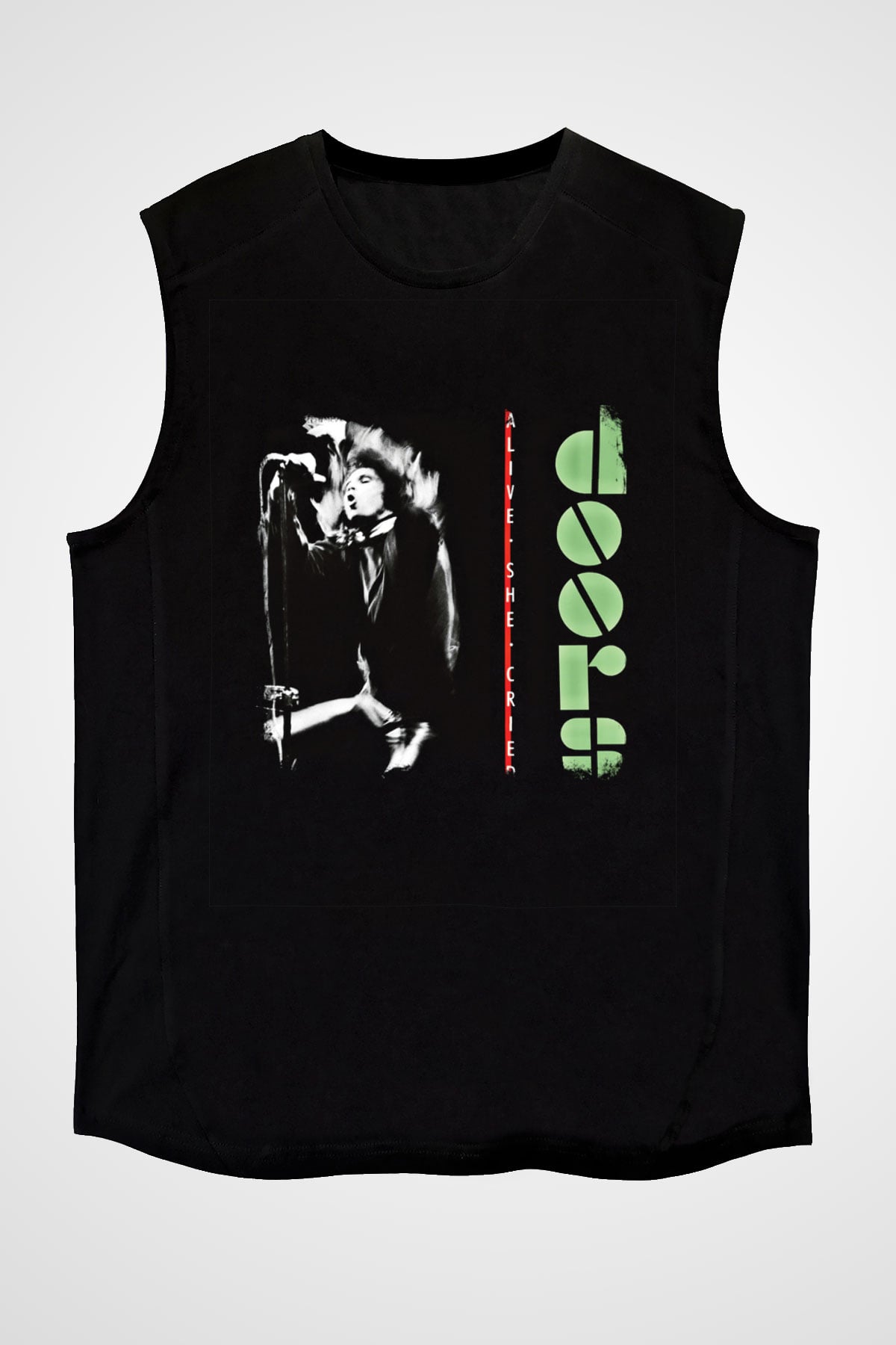 Doors Baskılı Unisex Siyah Kolsuz Tişört