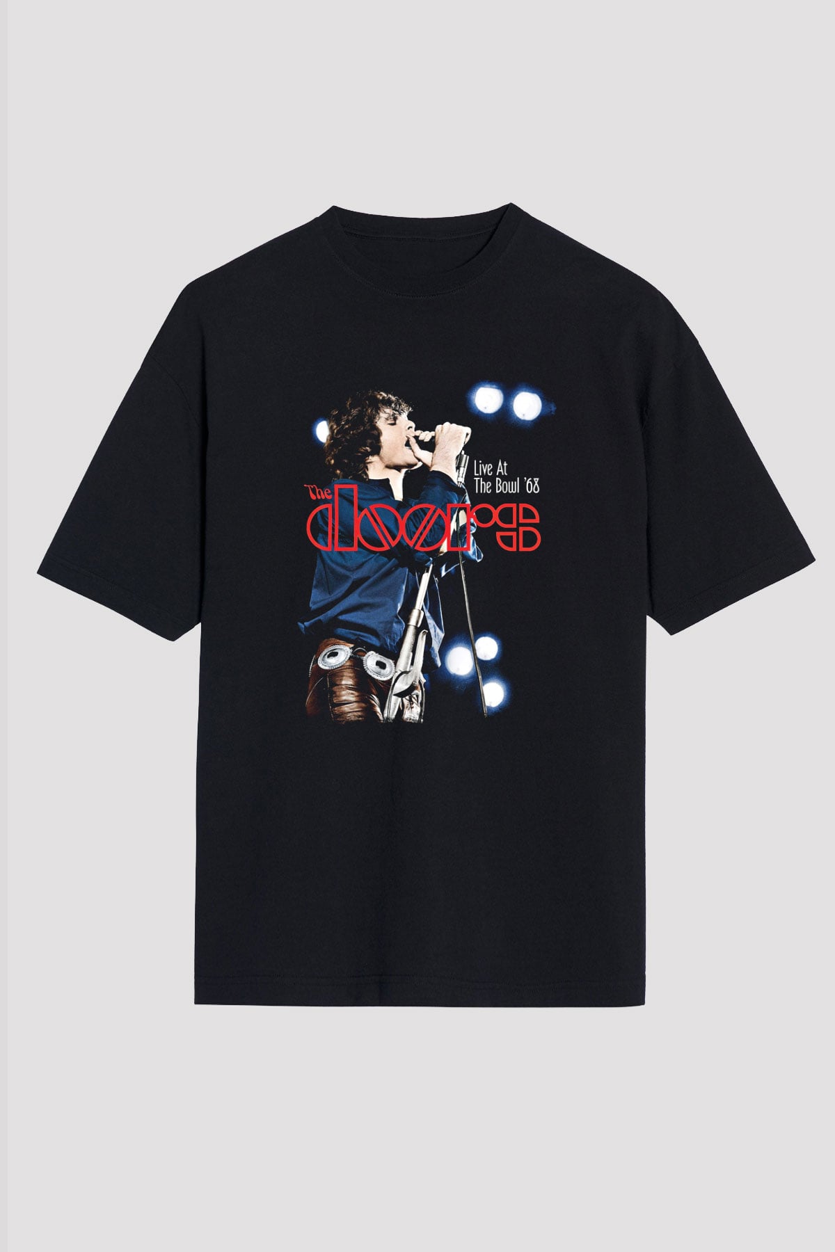 Doors Baskılı Unisex Siyah Oversize Tişört
