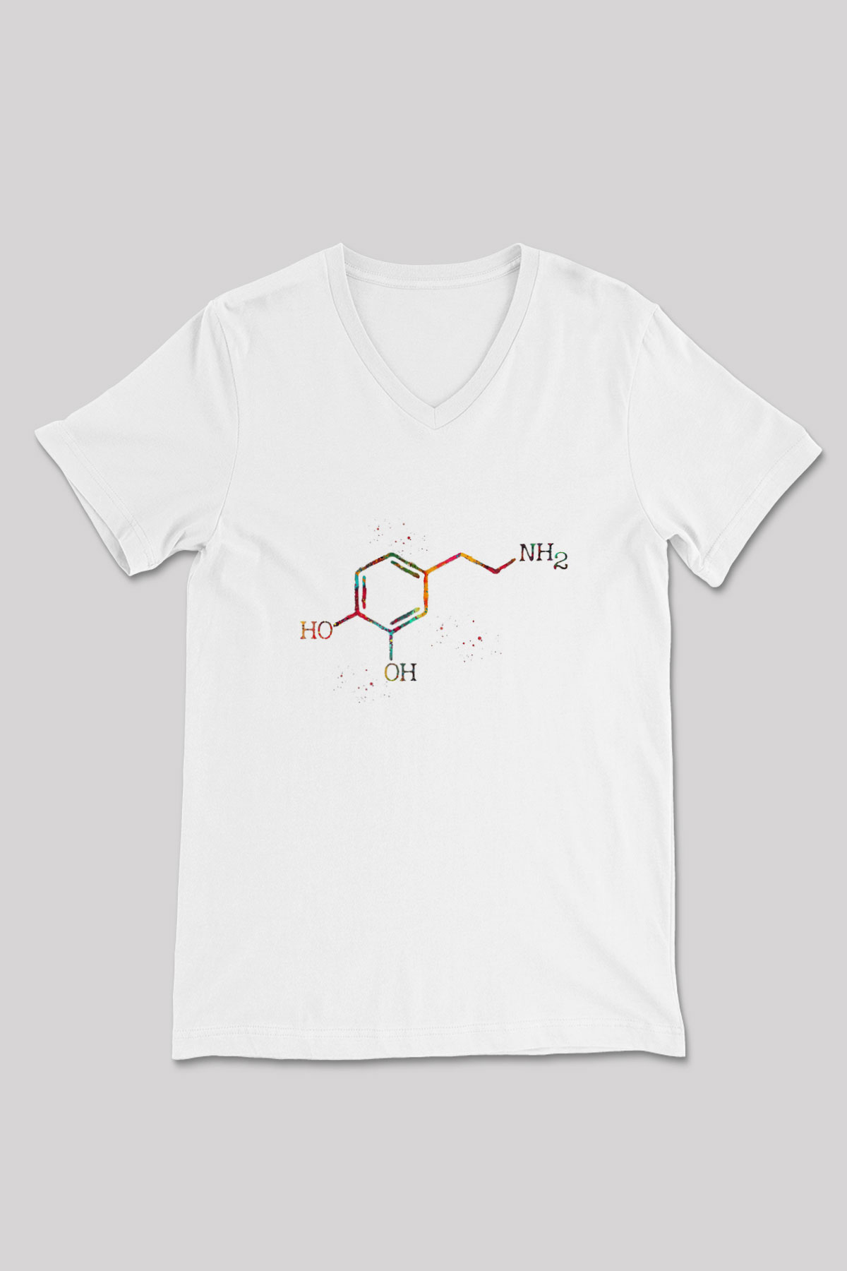 Dopamin Kimyasal Formülü Baskılı Unisex V Yaka Beyaz Tişört - Tshirt