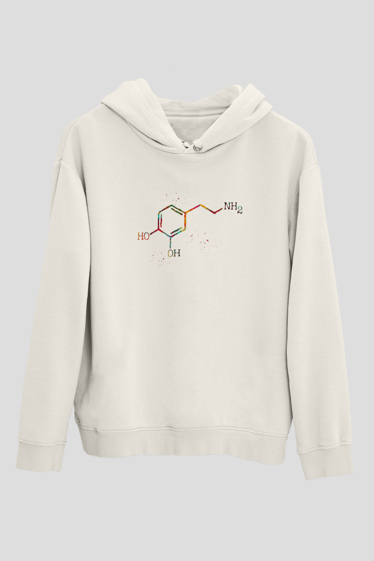 Dopamin Kimyasal Formülü Baskılı Unisex Ekru Hoodie
