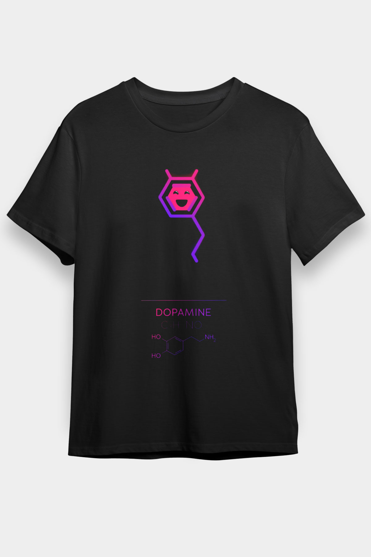 Dopamin Molekülü Baskılı Unisex Siyah Tişört - Tshirt