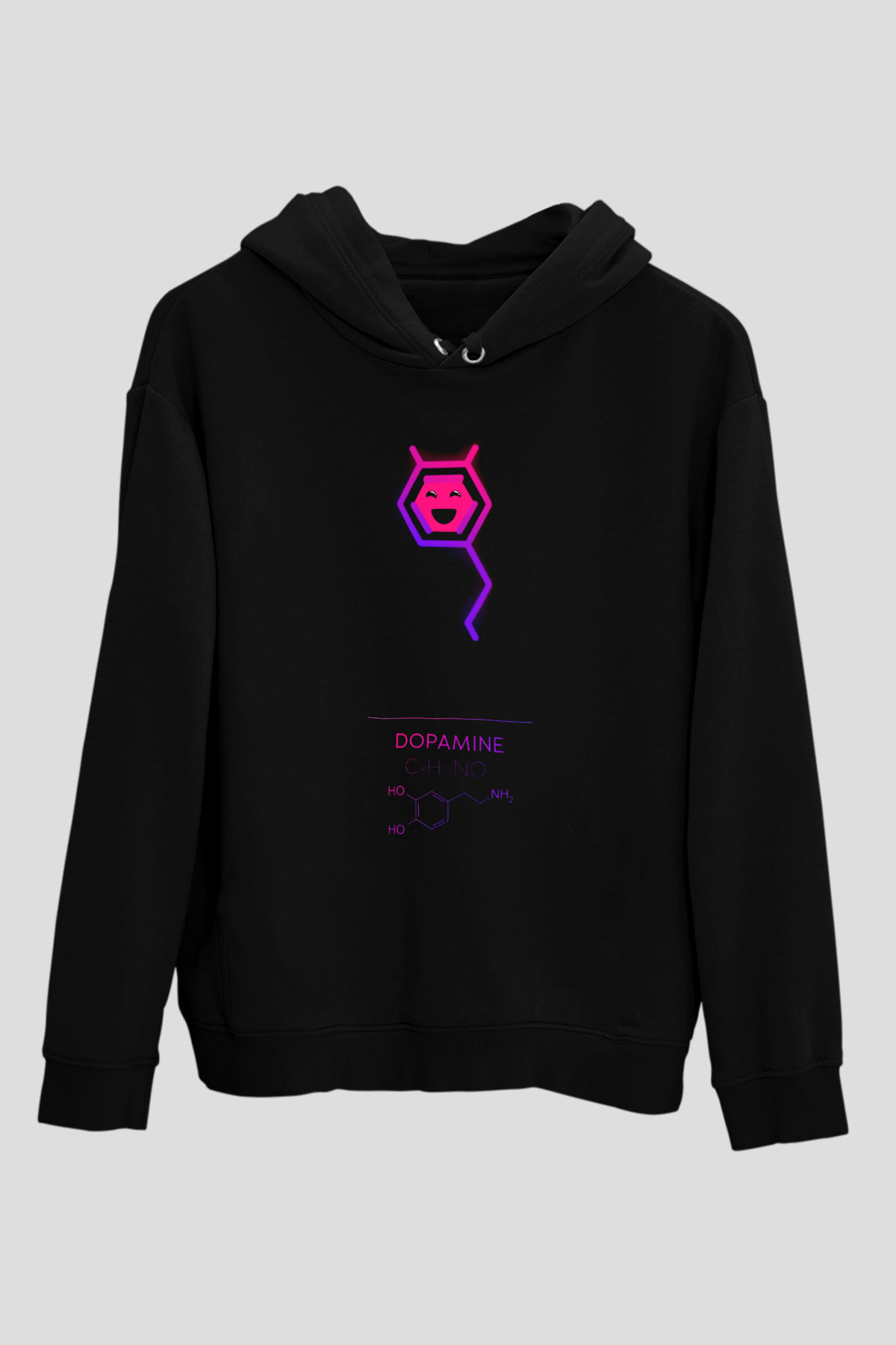Dopamin Molekülü Baskılı Unisex Siyah Hoodie