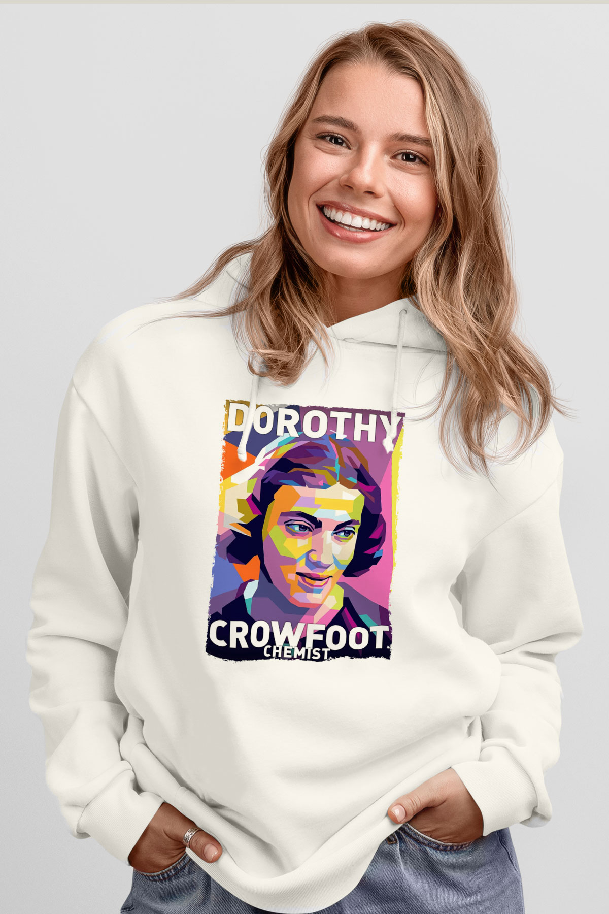 Dorothy Crowfoot Hodgkin Baskılı Unisex Ekru Hoodie