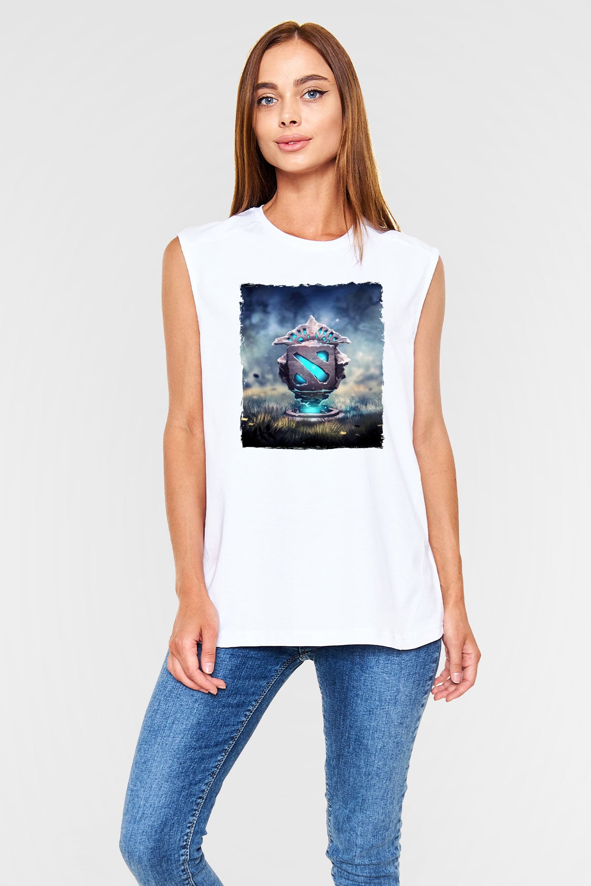 Dota 2 Beyaz Unisex Kolsuz Tişört