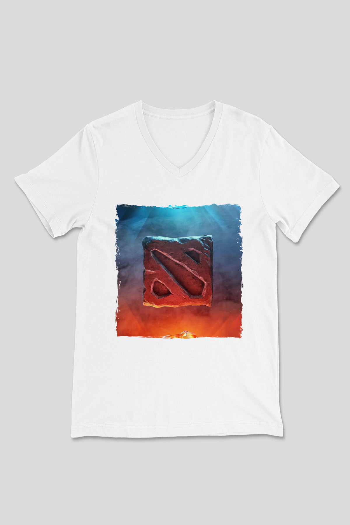 Dota 2 Beyaz Unisex V Yaka Tişört