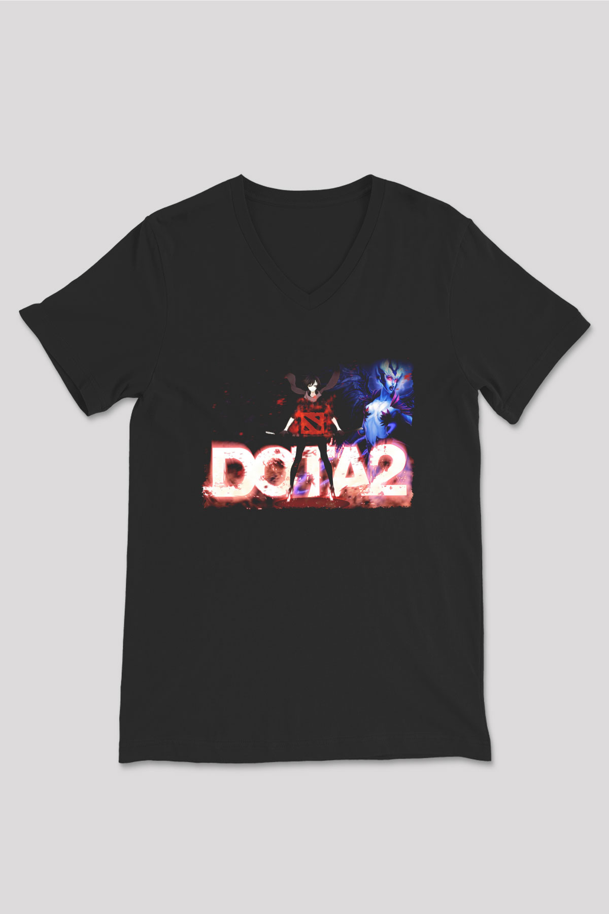 Dota 2 Siyah Unisex V Yaka Tişört