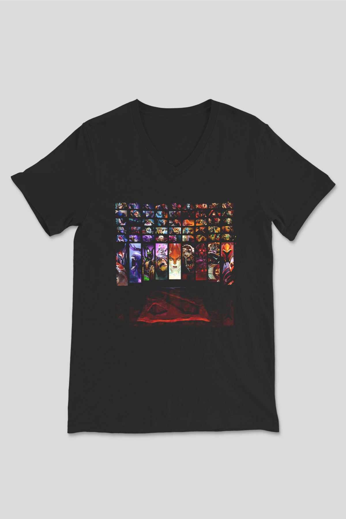 Dota 2 Siyah Unisex V Yaka Tişört