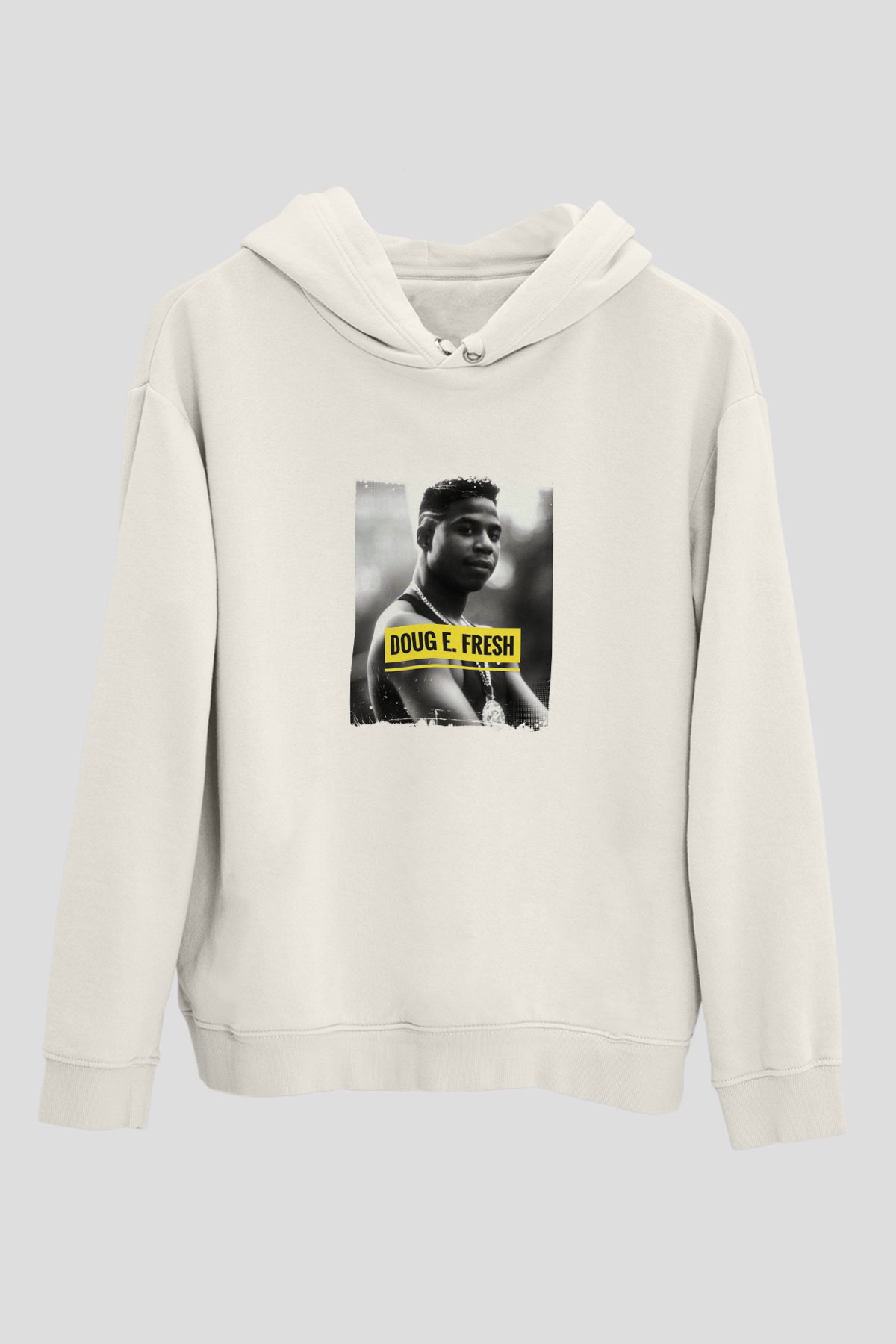 Doug E. Fresh Baskılı Unisex Beyaz Kapüşonlu Sweatshirt