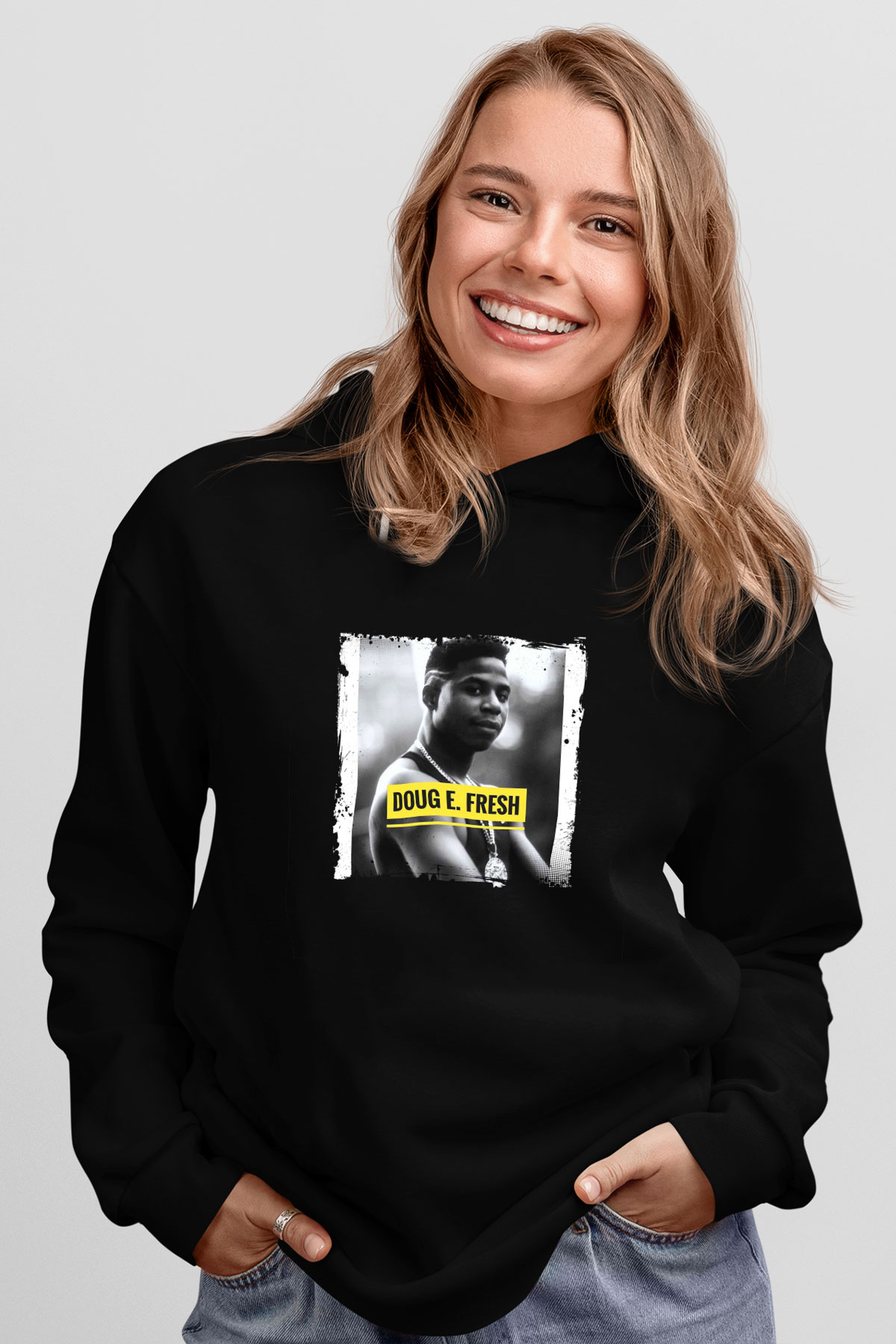 Doug E. Fresh Baskılı Unisex Siyah Hoodie