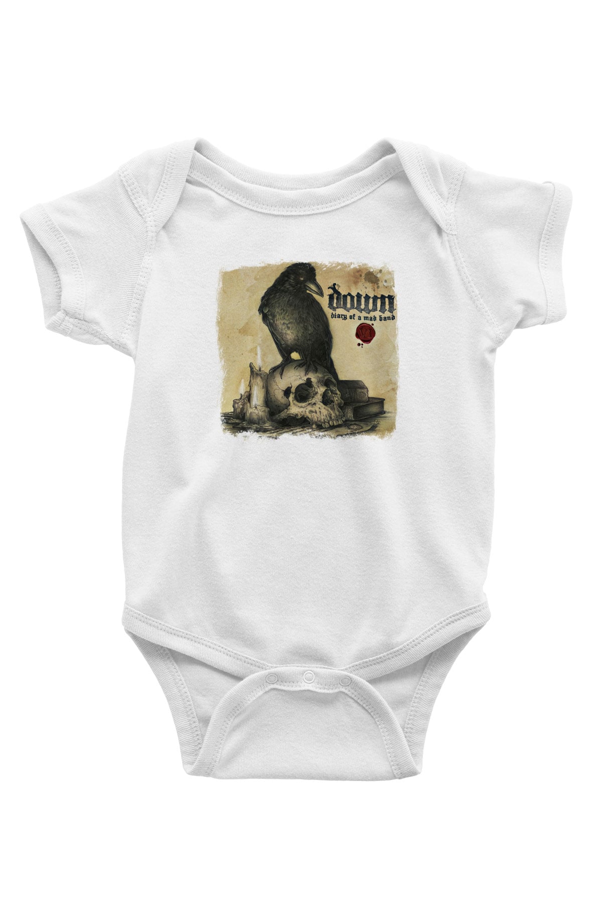 Down Baskılı Unisex Beyaz Bebek Body - Zıbın