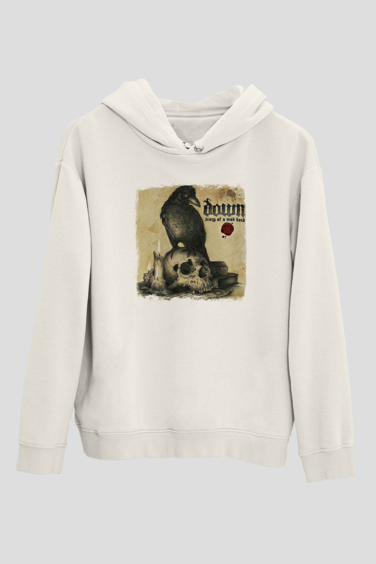 Down Baskılı Unisex Beyaz Hoodie