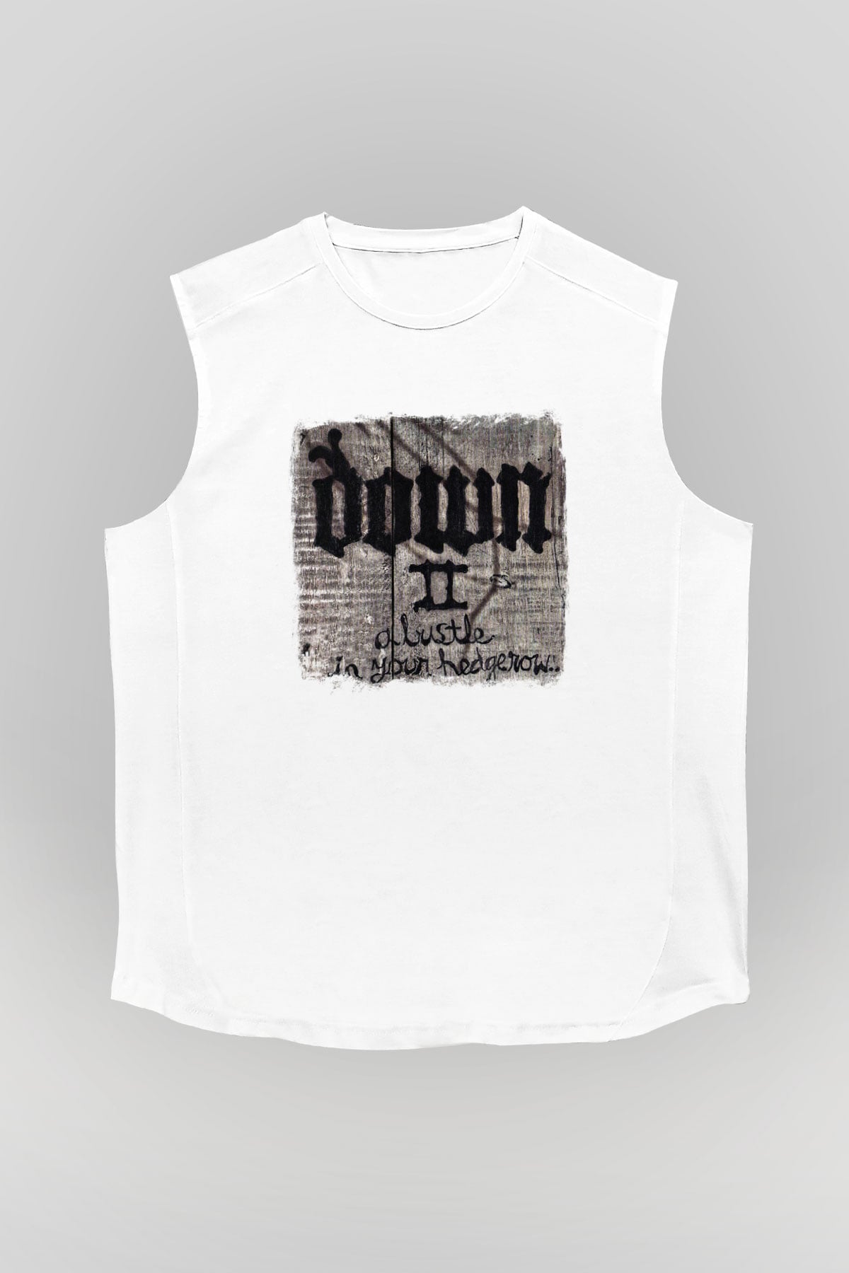 Down Baskılı Unisex Beyaz Kolsuz Tişört