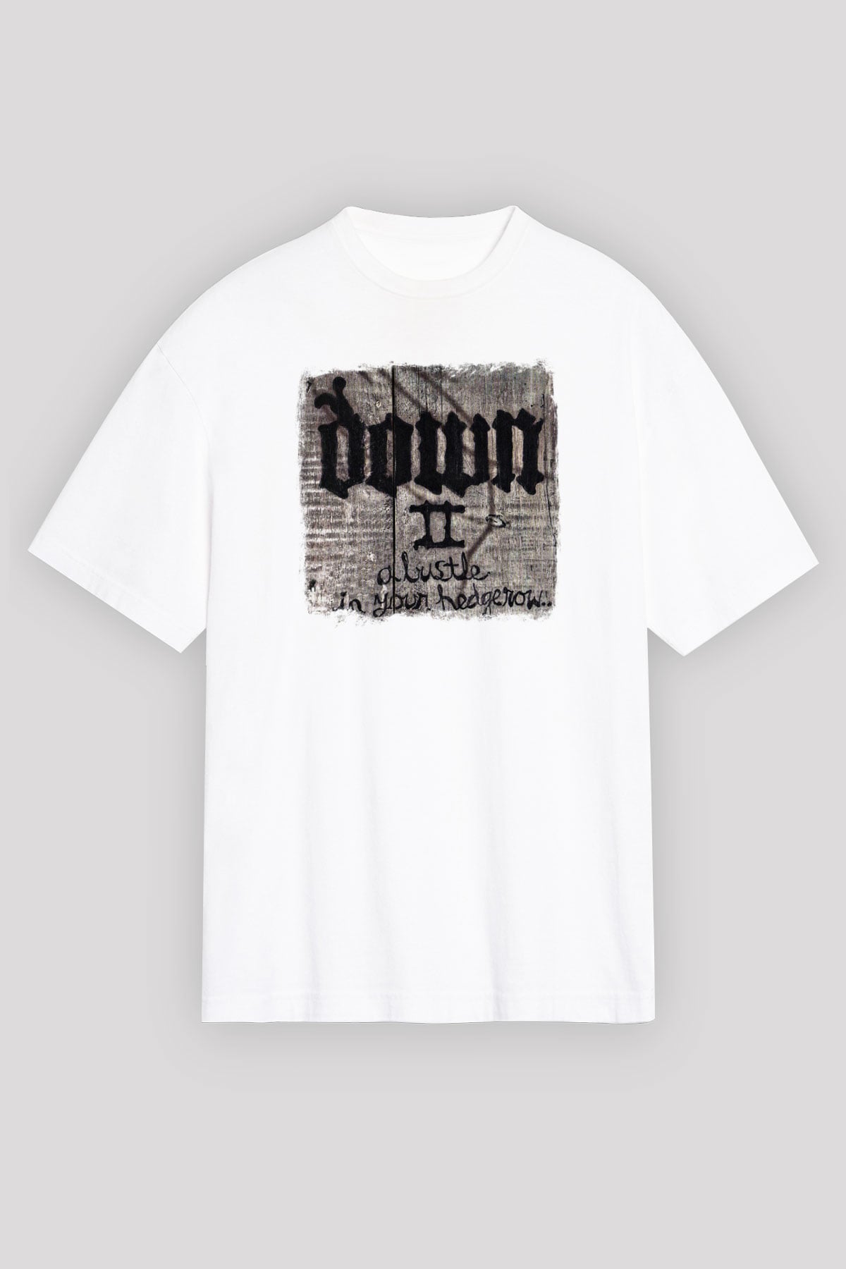 Down Baskılı Unisex Beyaz Oversize Tişört