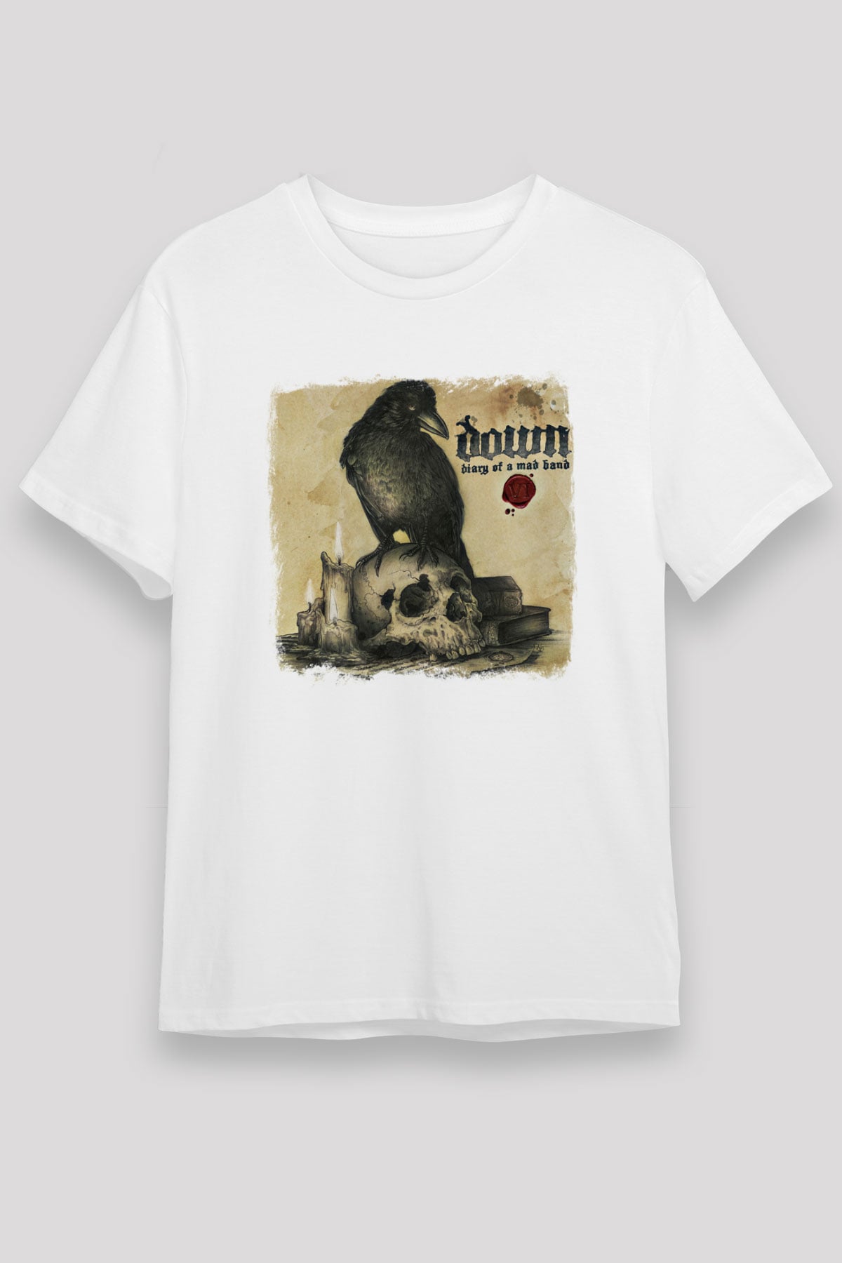Down Baskılı Unisex Beyaz Tişört