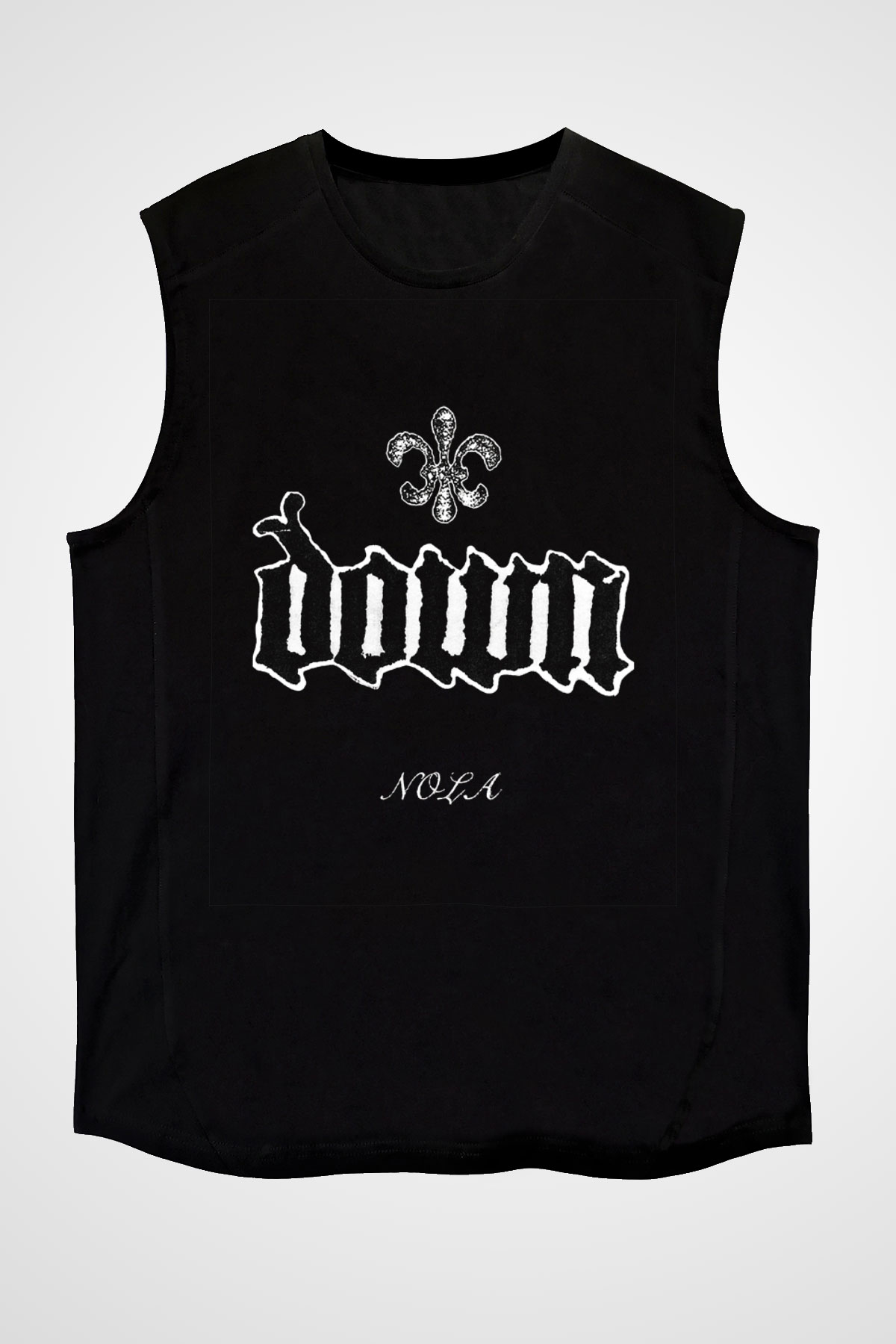 Down Baskılı Unisex Siyah Kolsuz Tişört