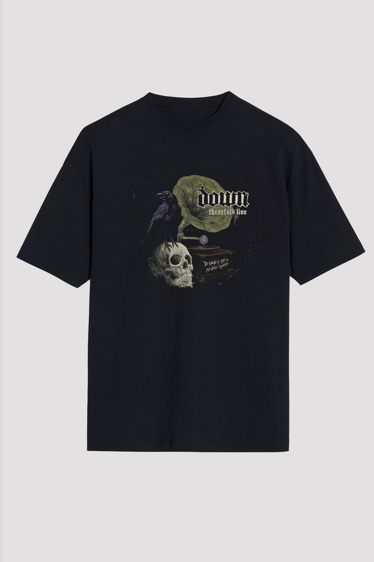 Down Baskılı Unisex Siyah Oversize Tişört