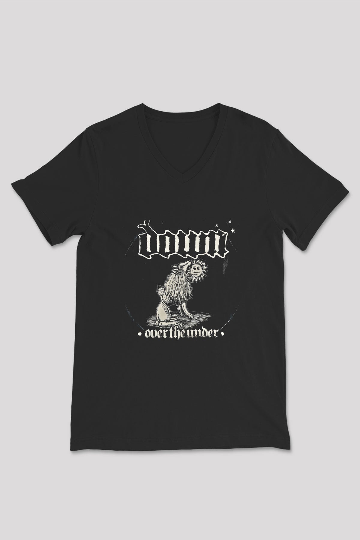 Down Baskılı Unisex Siyah V Yaka Tişört
