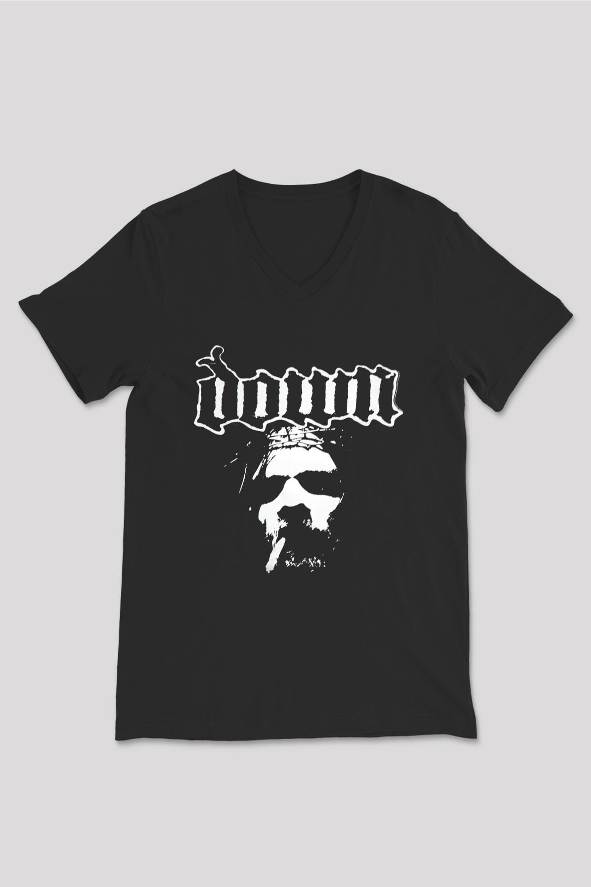 Down Siyah Unisex V Yaka Tişört