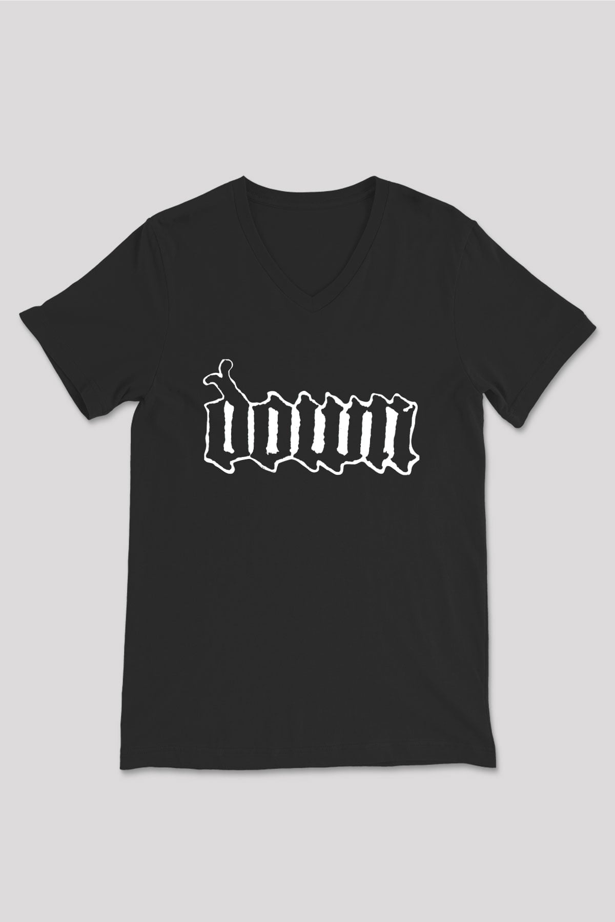 Down Siyah Unisex V Yaka Tişört T-Shirt