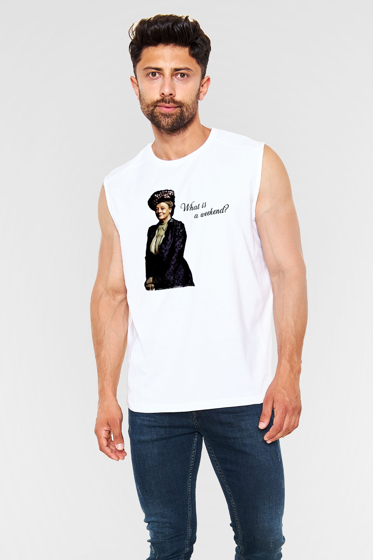 Downtown Abbey Beyaz Unisex Kolsuz Tişört