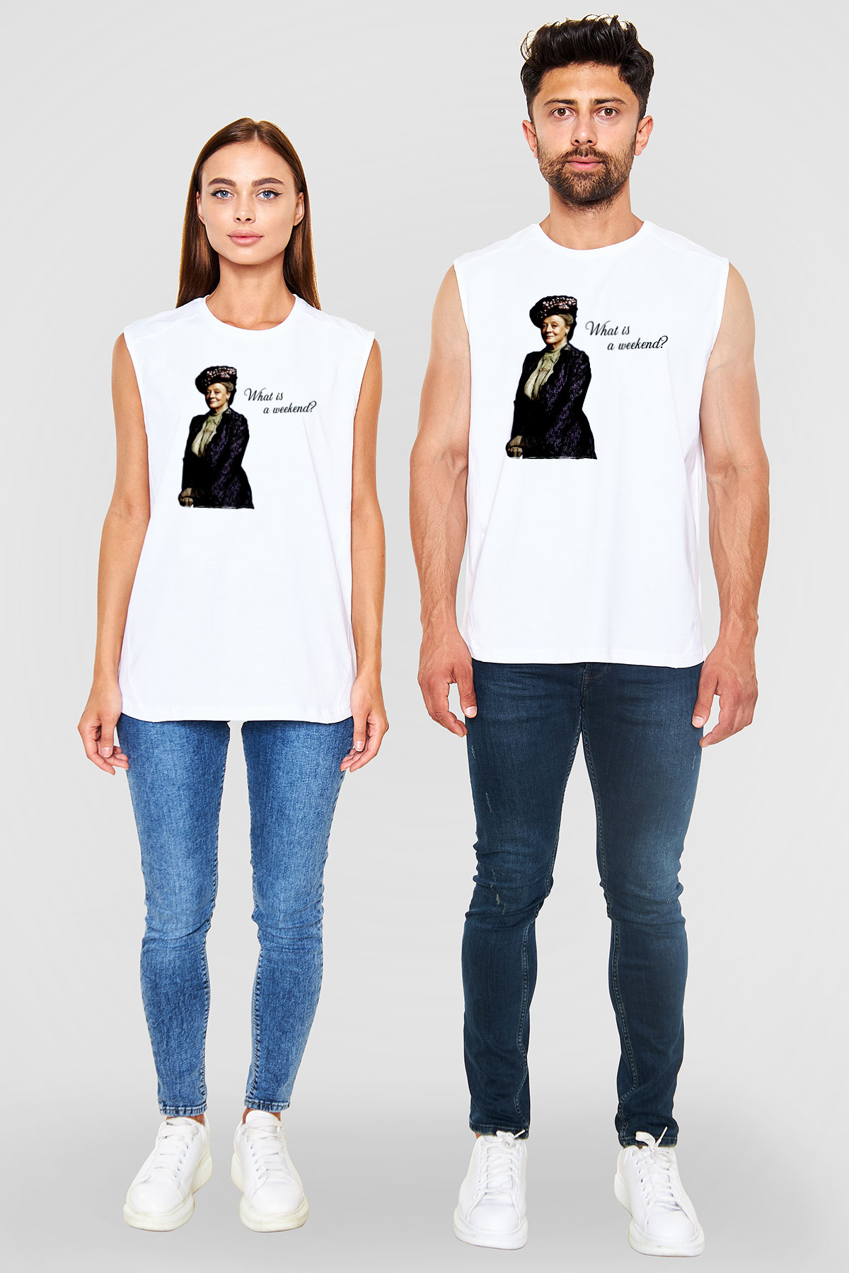 Downtown Abbey Beyaz Unisex Kolsuz Tişört