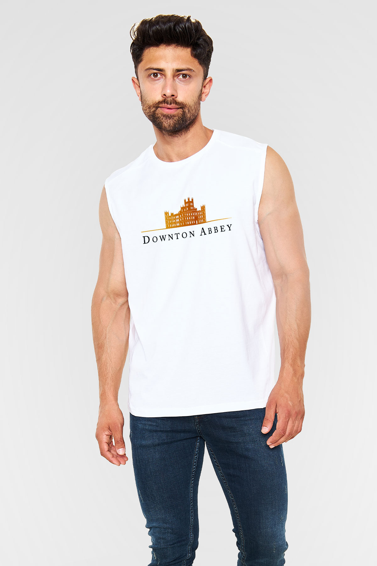 Downtown Abbey Beyaz Unisex Kolsuz Tişört