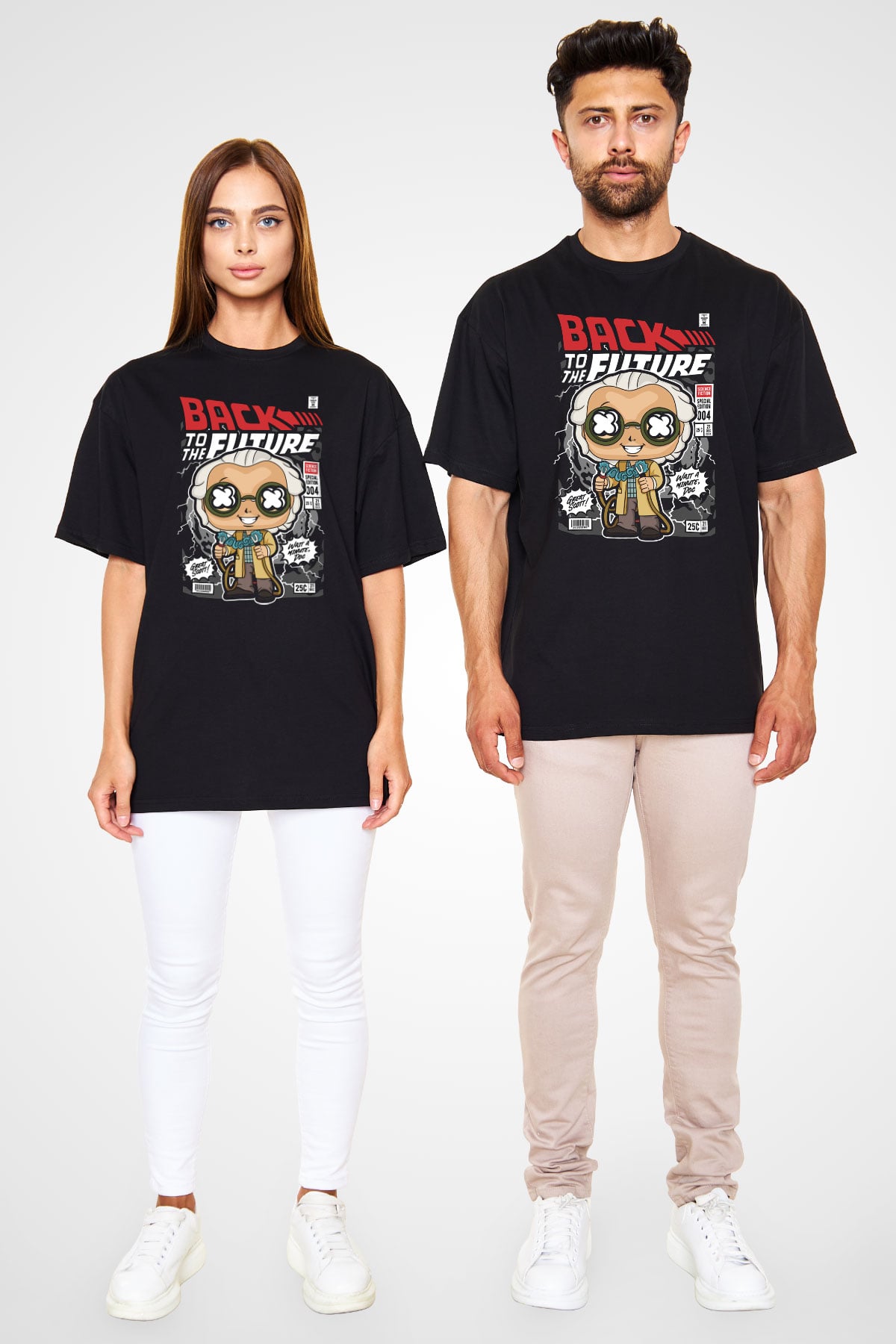 Dr Brown Baskılı Unisex Siyah Oversize Tişört