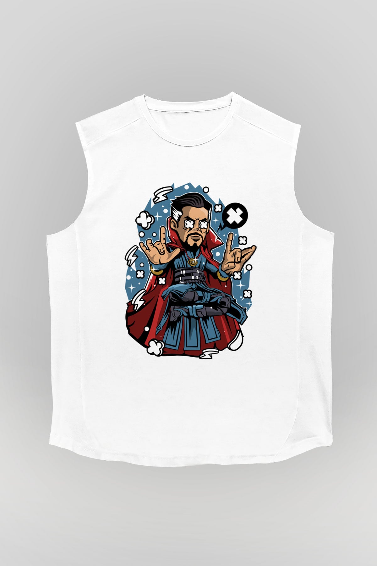 Dr Strange Baskılı Unisex Beyaz Kolsuz Tişört