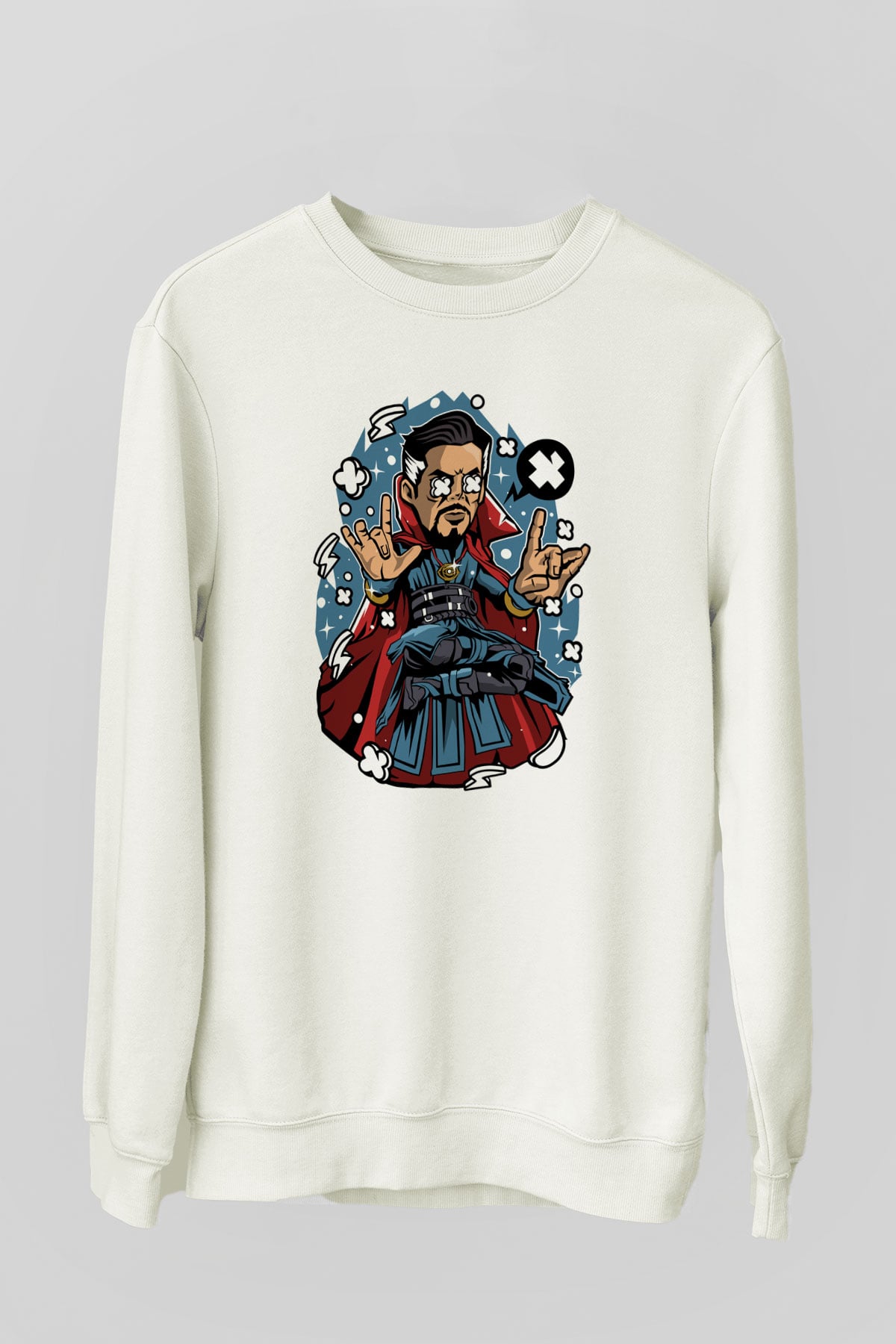 Dr Strange Baskılı Unisex Beyaz Sweatshirt