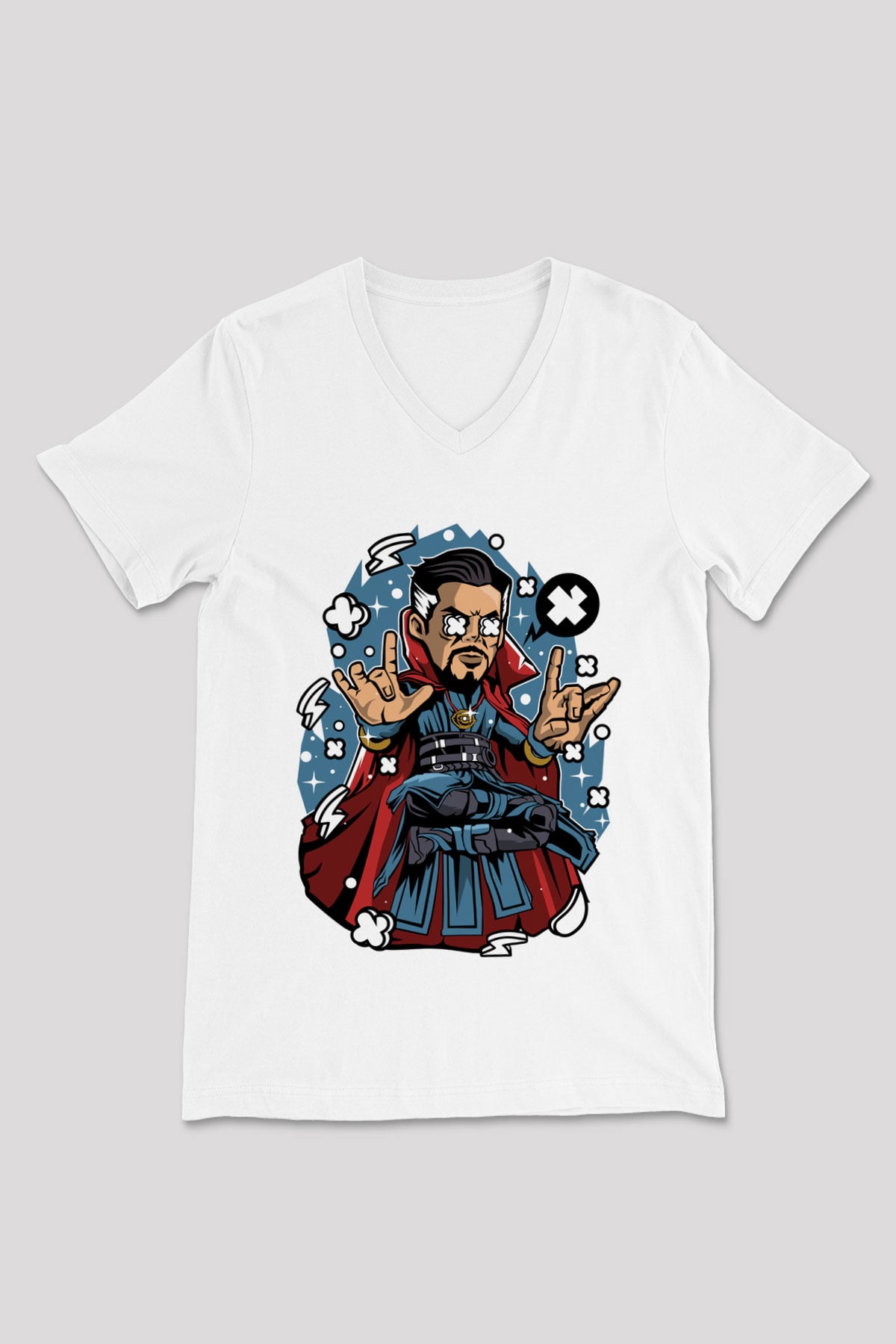 Dr Strange Baskılı Unisex Beyaz V Yaka Tişört