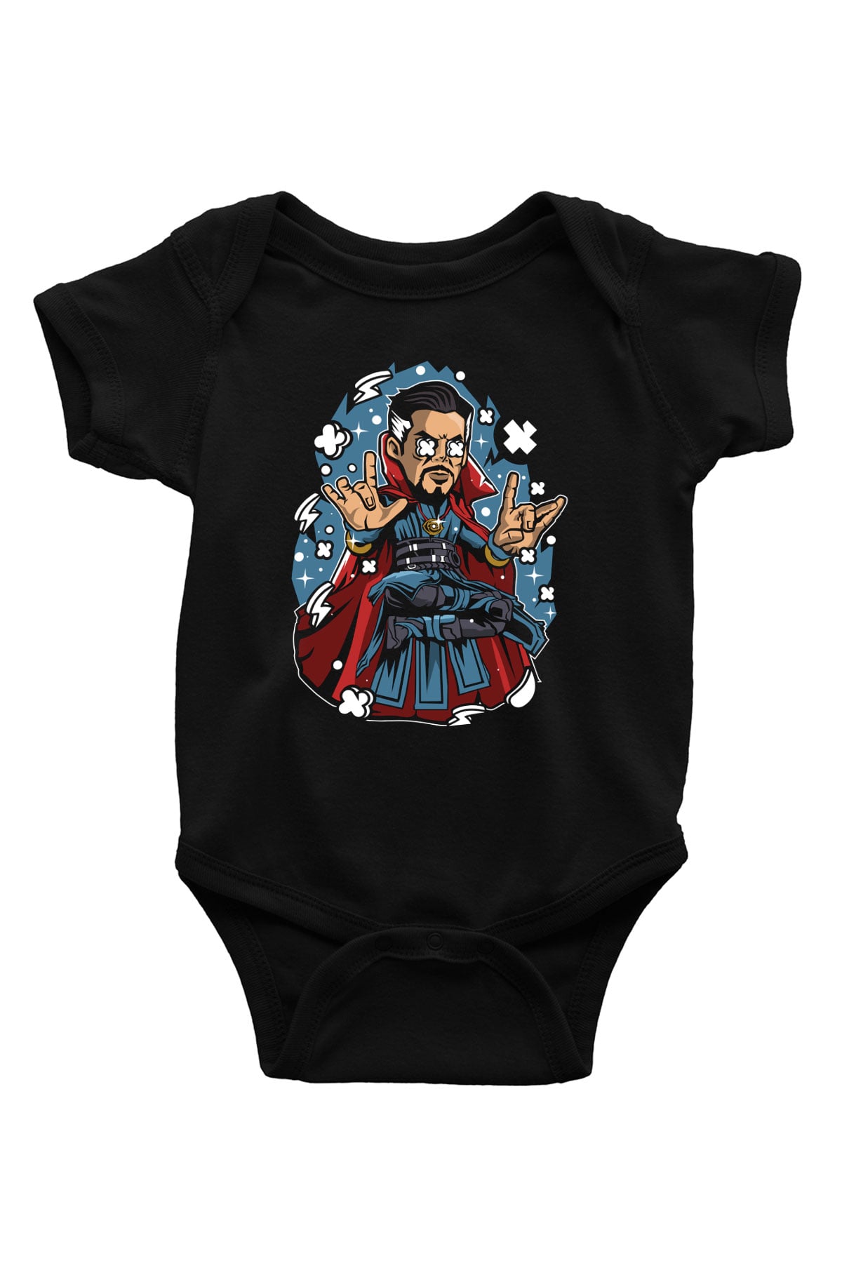 Dr Strange Baskılı Unisex Siyah Bebek Body - Zıbın