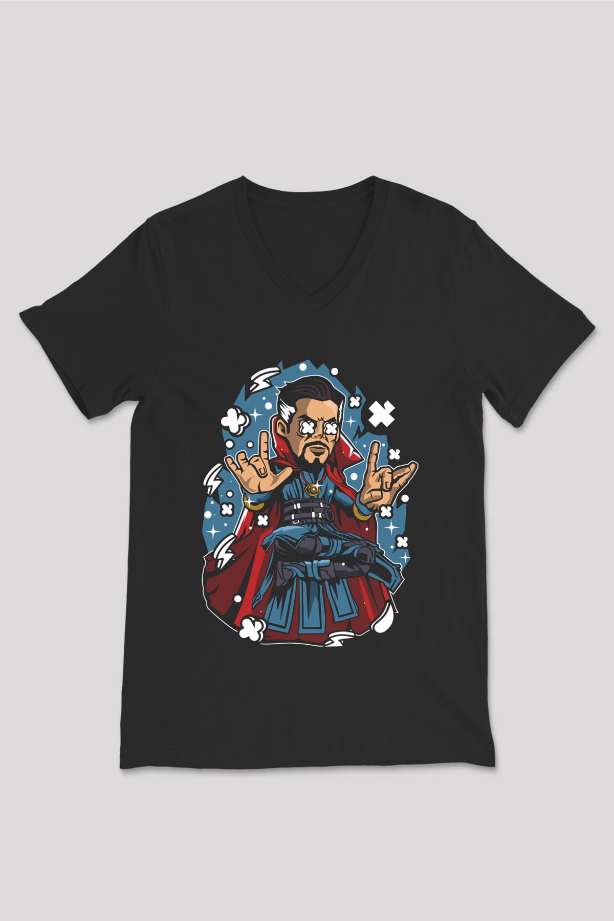 Dr Strange Baskılı Unisex Siyah V Yaka Tişört