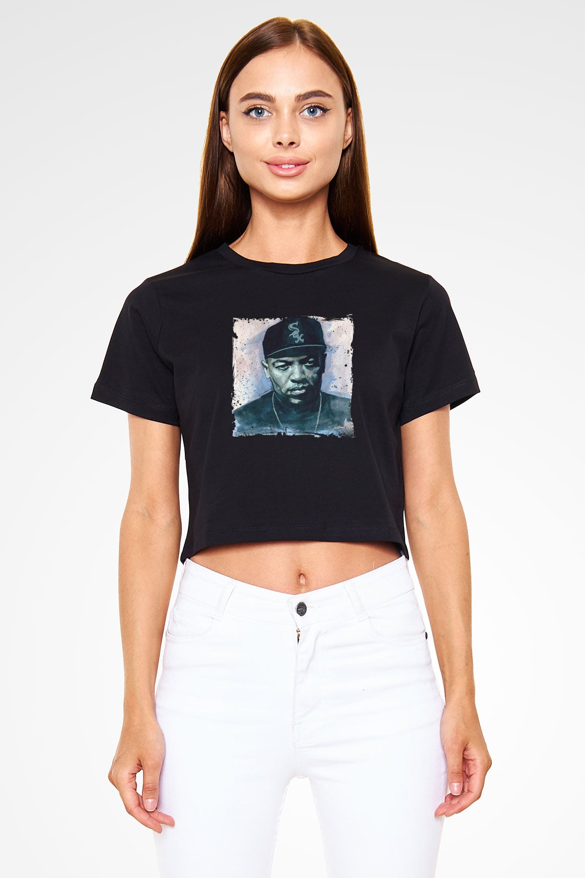 Dr. Dre Baskılı Crop Top Siyah Kadın Tişört