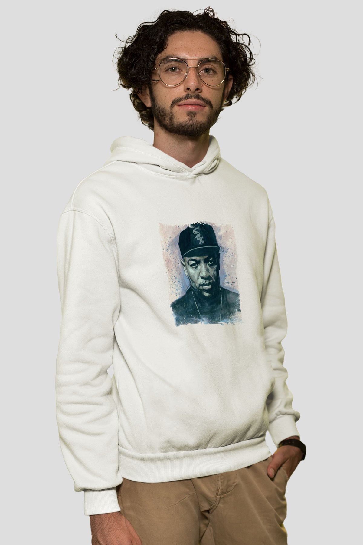 Dr. Dre Baskılı Unisex Beyaz Kapüşonlu Sweatshirt