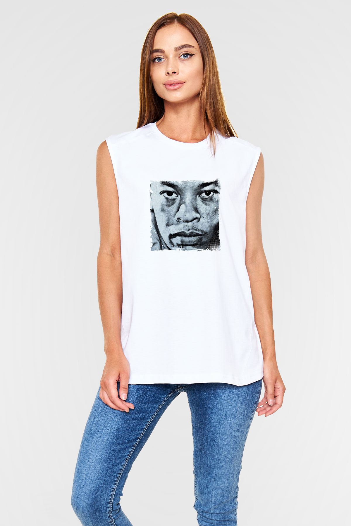 Dr. Dre Baskılı Unisex Beyaz Kolsuz Tişört