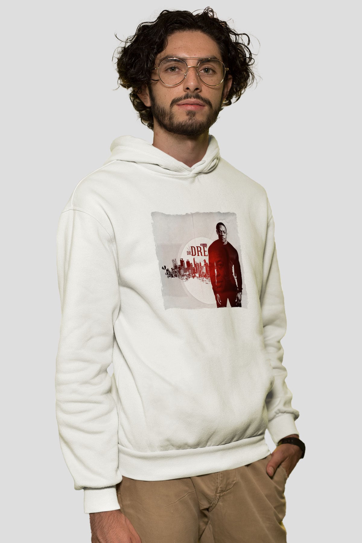 Dr.Dre Beyaz Unisex Kapüşonlu Sweatshirt