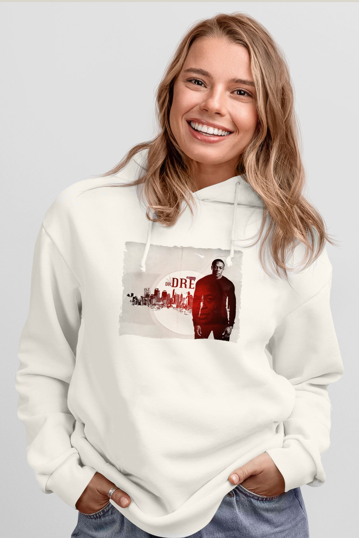 Dr.Dre Beyaz Unisex Kapüşonlu Sweatshirt