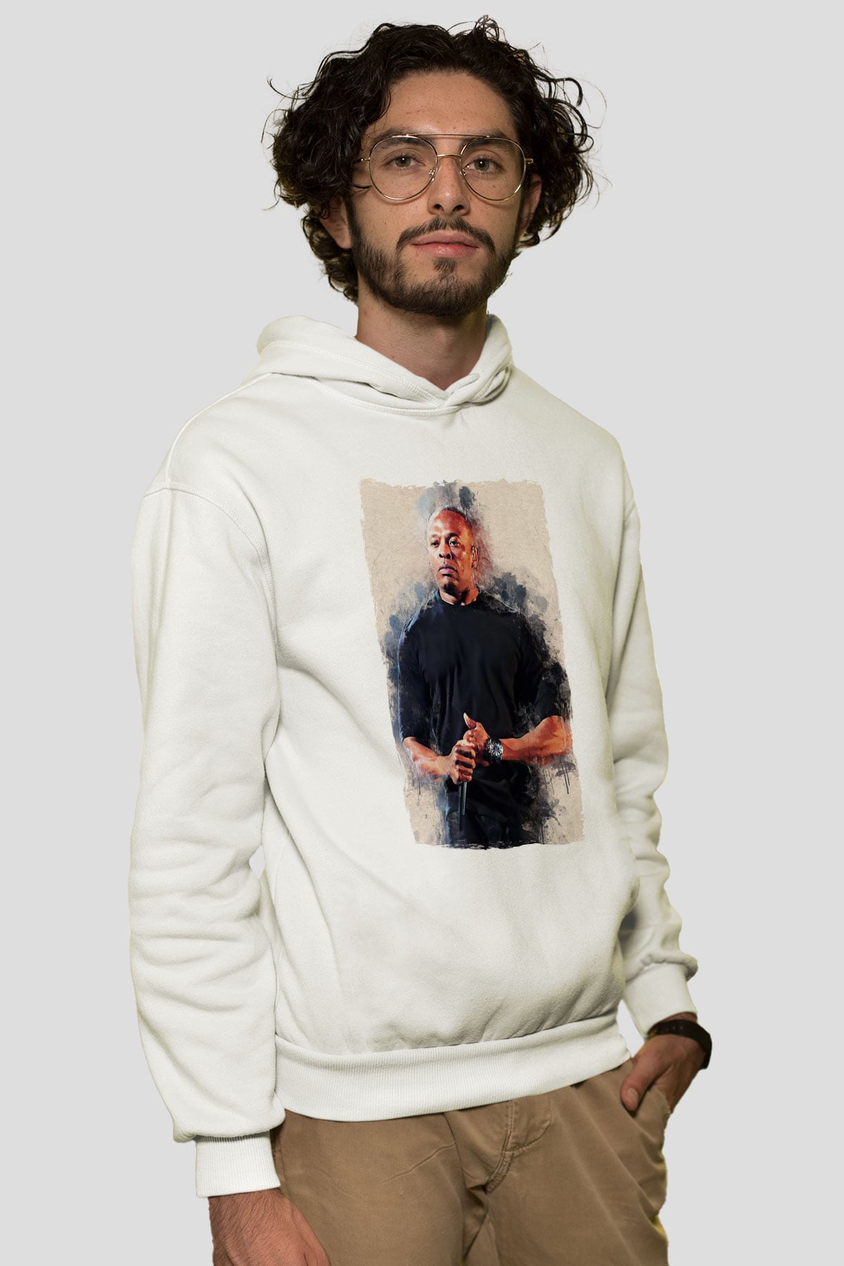 Dr.Dre Beyaz Unisex Kapüşonlu Sweatshirt