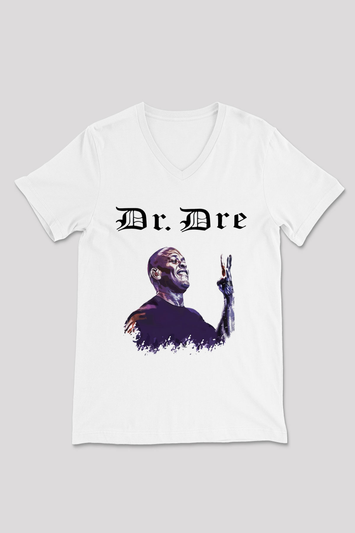 Dr.Dre Beyaz Unisex V Yaka Tişört T-Shirt