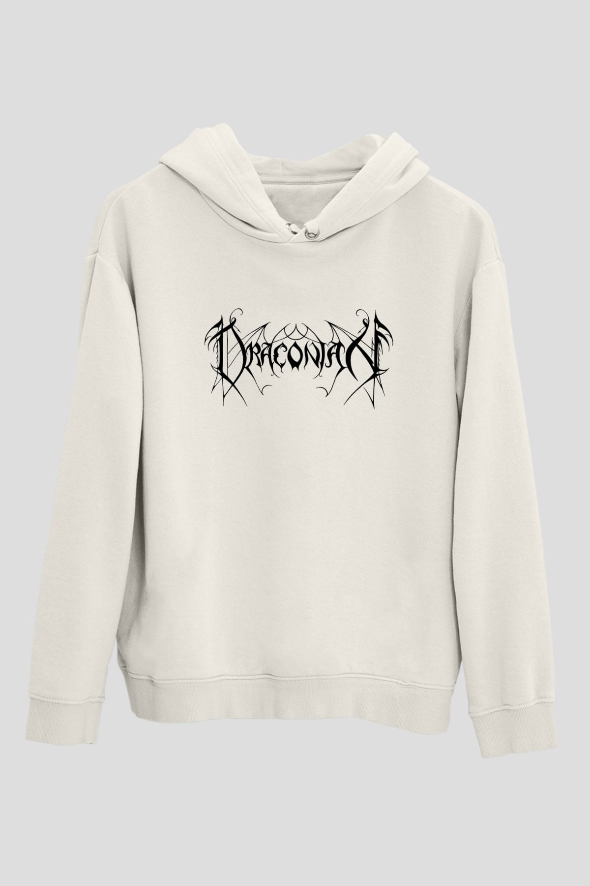 Draconian Baskılı Beyaz Unisex Kapüşonlu Sweatshirt