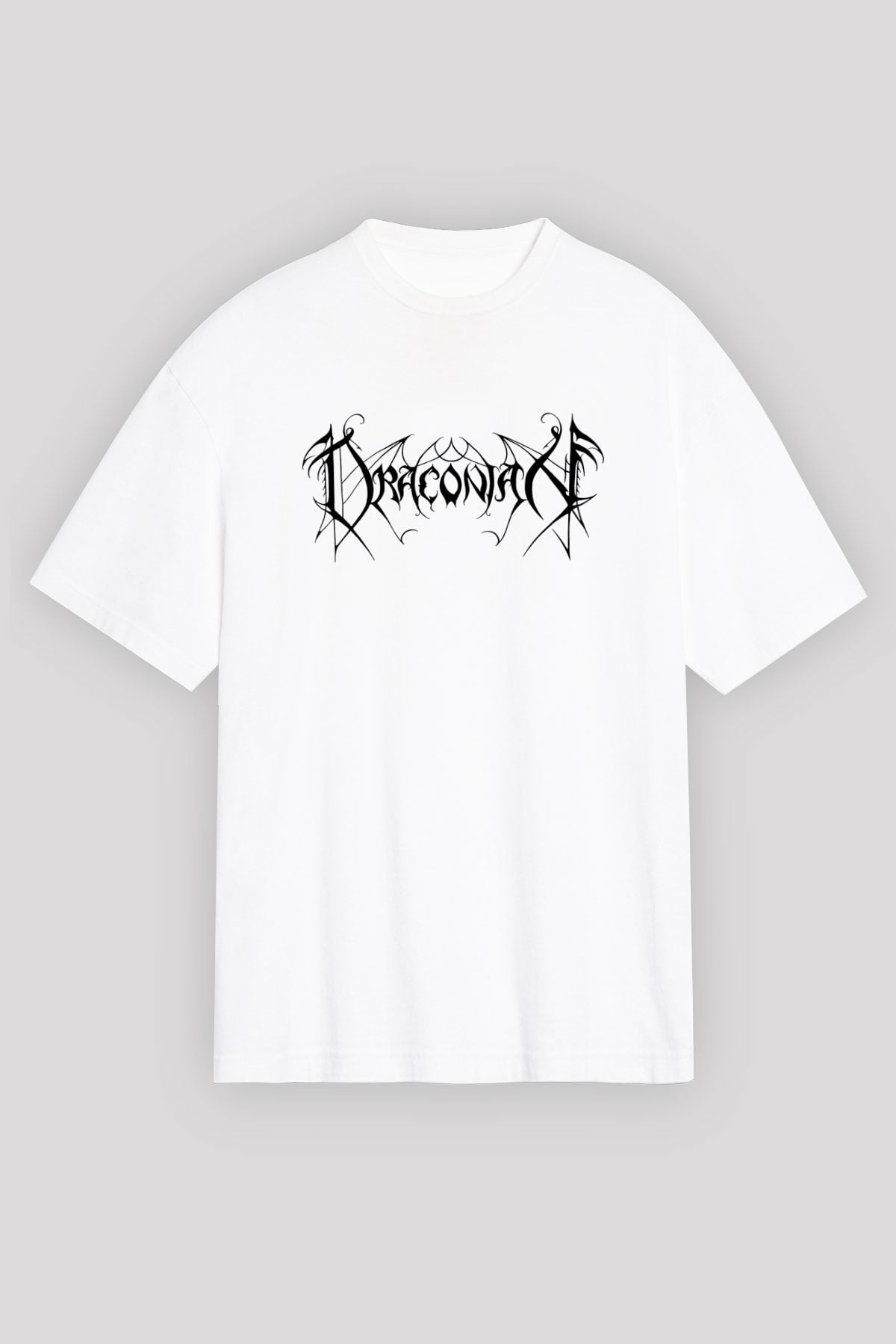 Draconian Baskılı Beyaz Unisex Oversize Tişört - Tshirt
